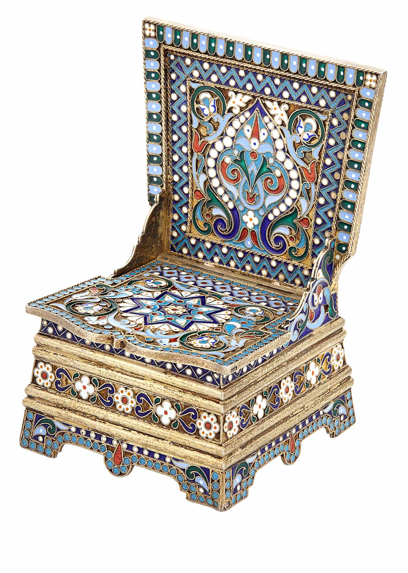 Lot image - Russian Silver-Gilt and Cloisonné Enamel Salt Throne