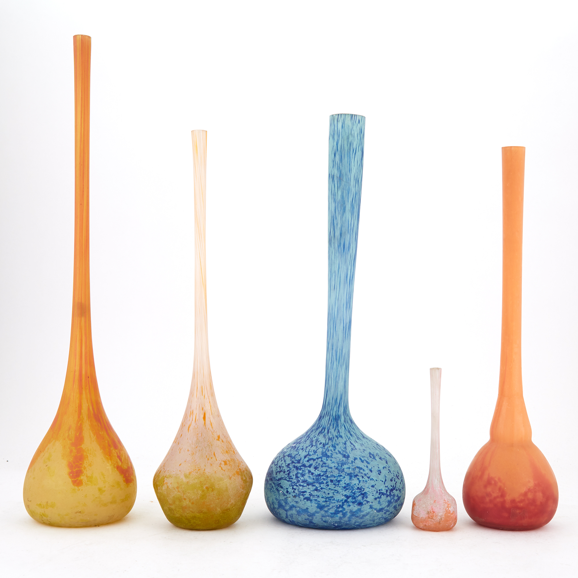 Lot image - Five Daum Glass Stick Neck Vases