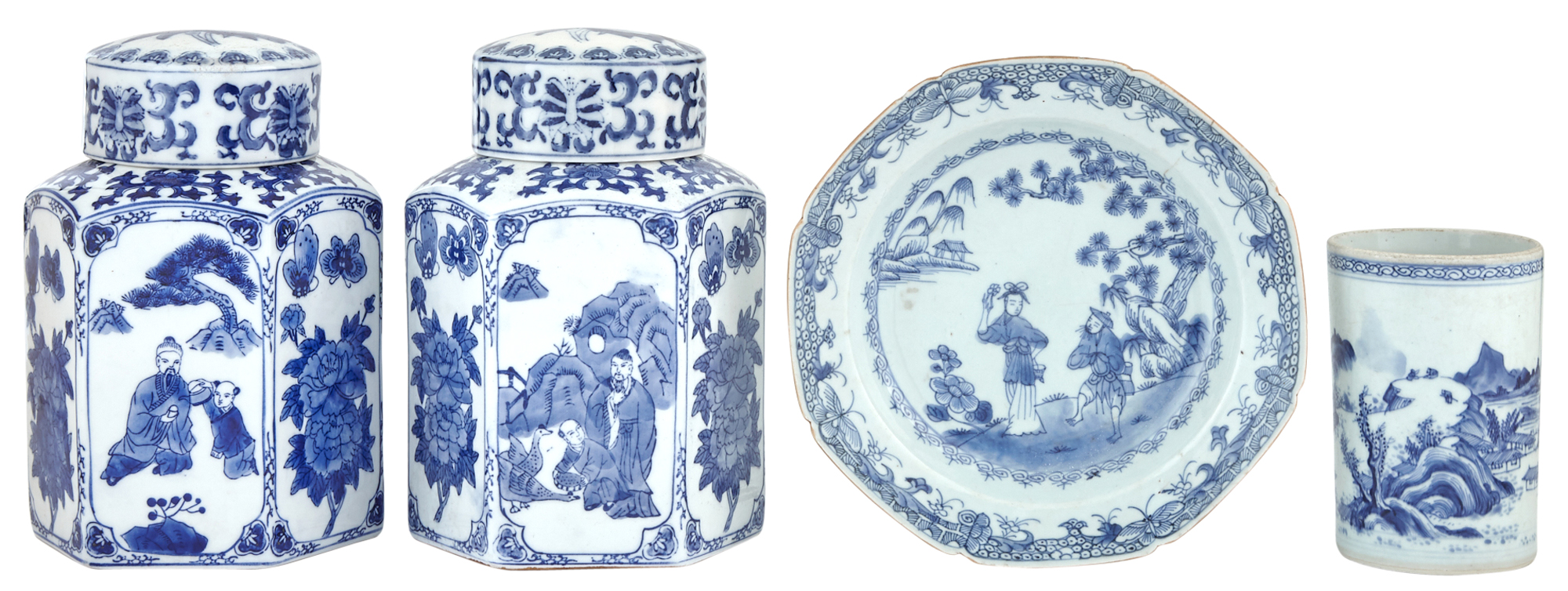 Lot image - Four Chinese Blue and White Porcelain Table Articles