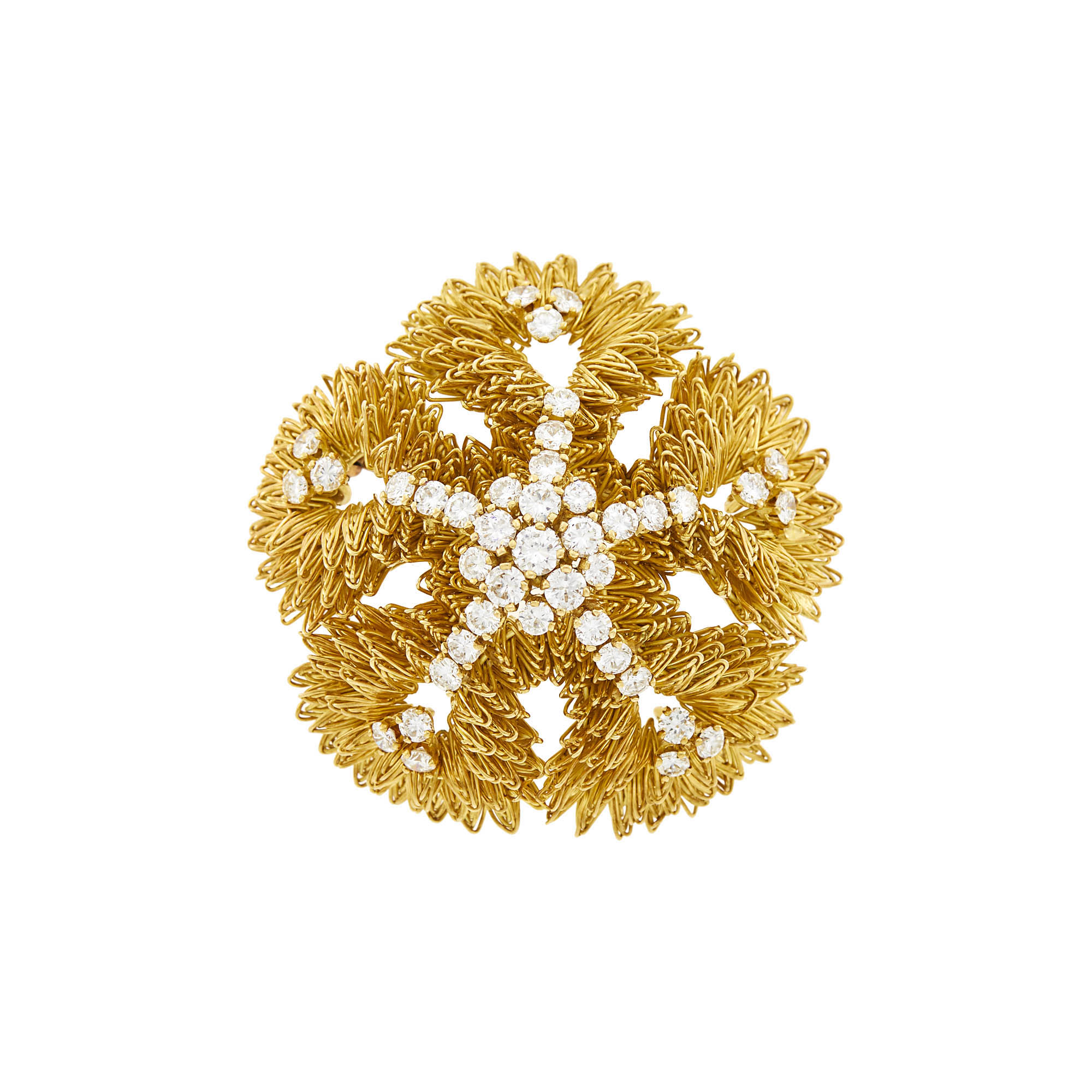 Lot image - Gold and Diamond Flower Dome Brooch