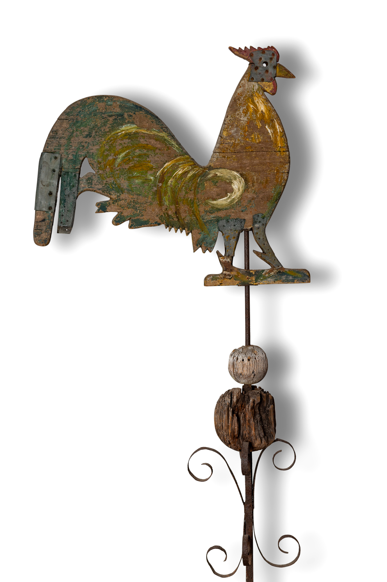 Lot image - Polychrome Painted Pine Rooster Weathervane