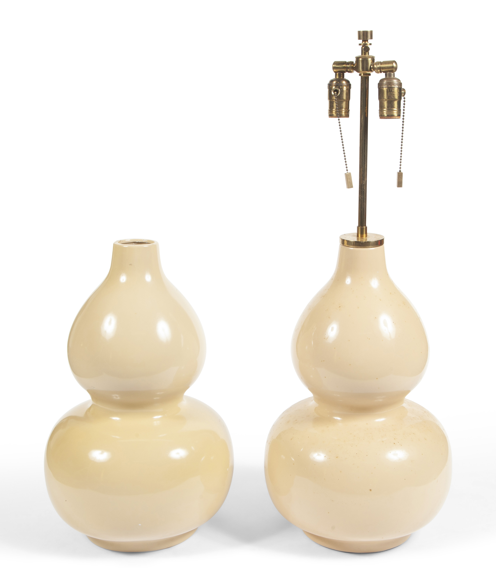 Lot image - Near Pair of Karl Springer Ceramic Double Gourd Table Lamps