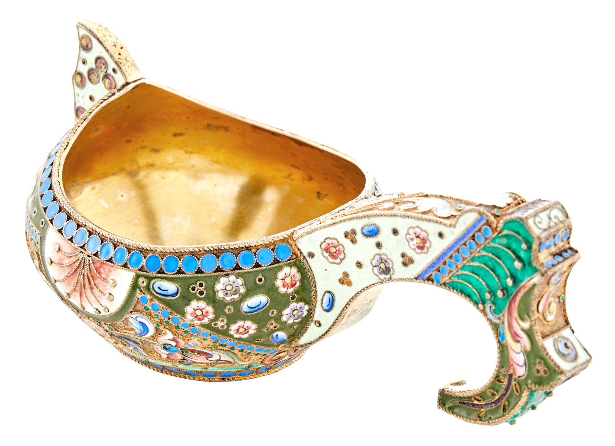 Lot image - Russian Silver-Gilt and Cloisonné Enamel Kovsh