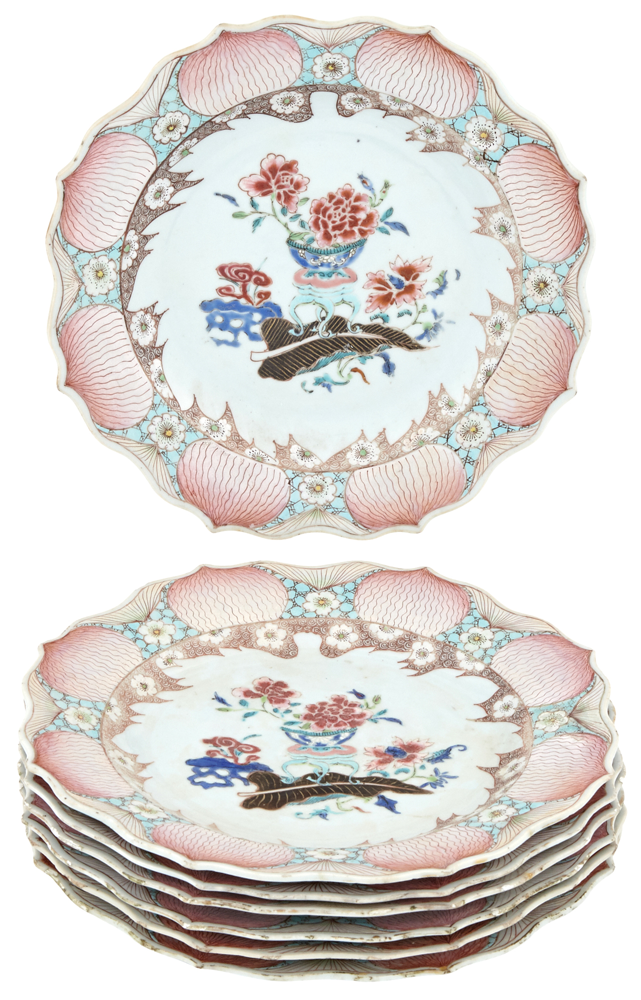 Lot image - Set of Seven Chinese Export Porcelain Lotus Plates
