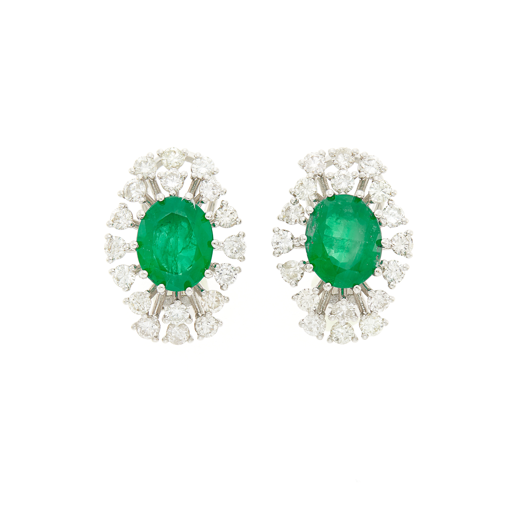 Lot image - Pair of Emerald and Diamond Earrings