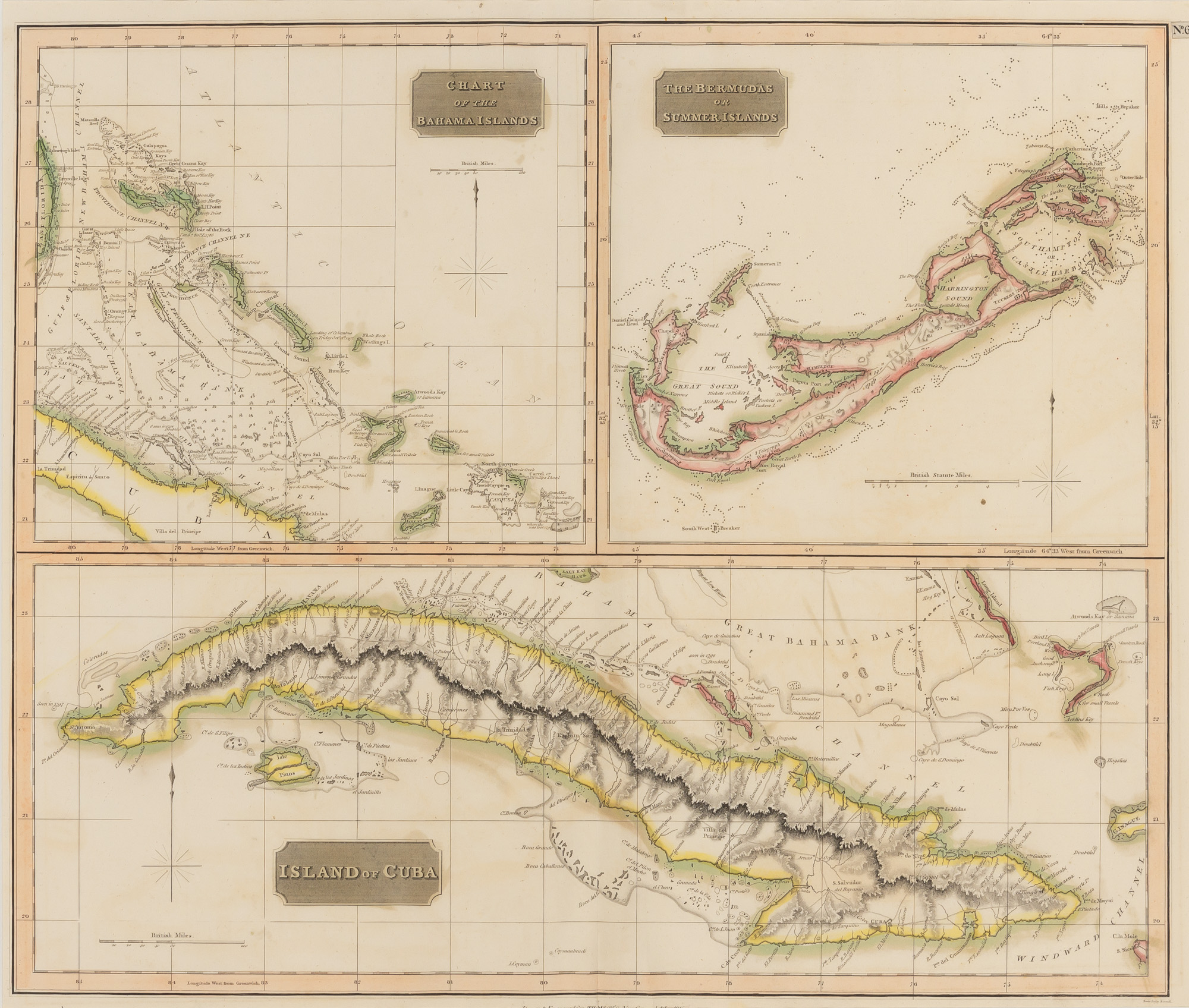Lot image - [MAP-WEST INDIES]  Chart of the Bahama Islands [on sheet with:] The Bermudas or Summer Islands [and:] Island of Cuba.