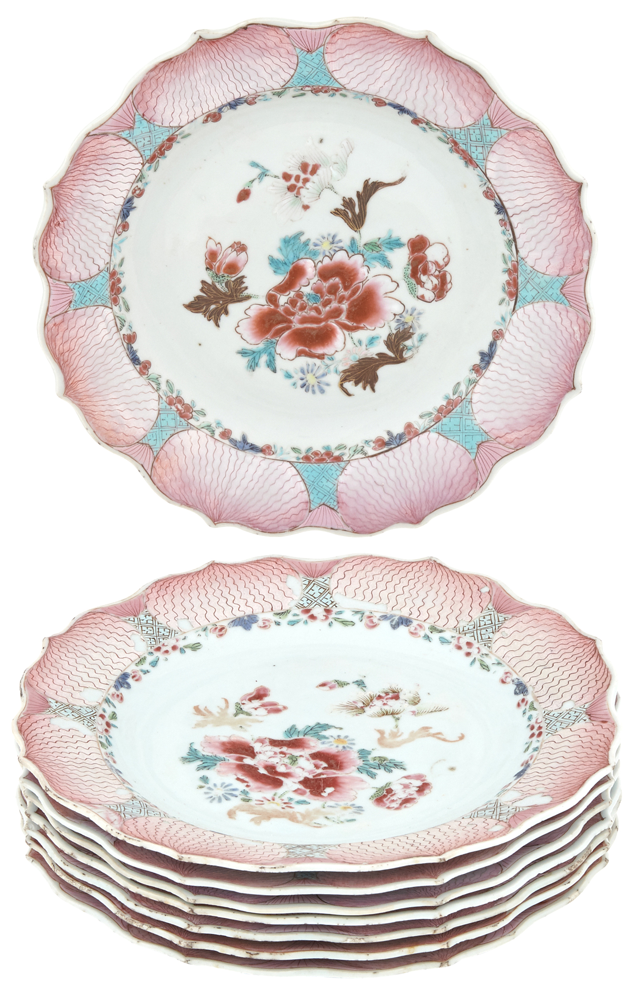Lot image - Set of Eight Chinese Export Porcelain Lotus Plates