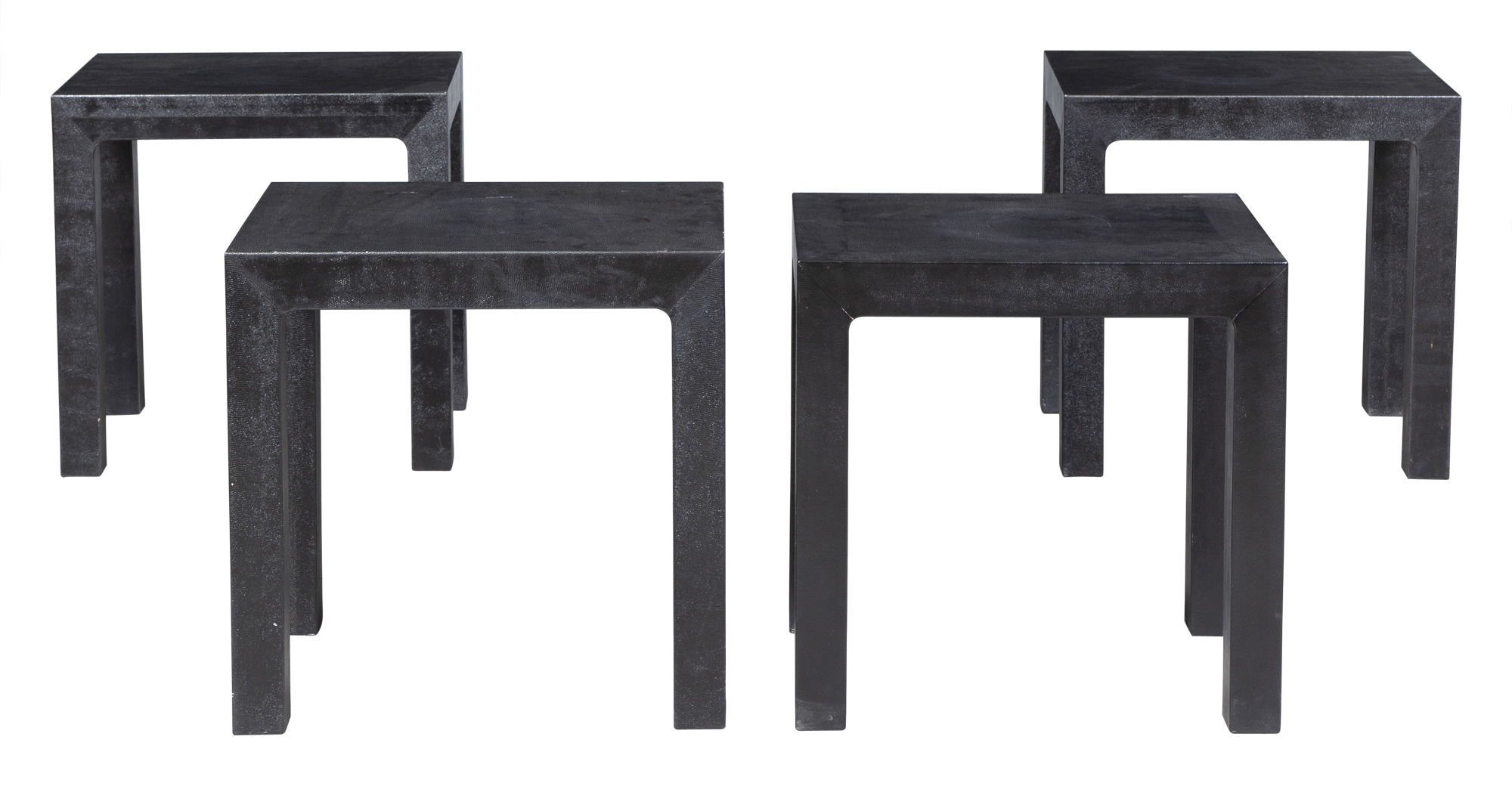 Lot image - Set of Four Black Faux Shagreen Clad Side Tables