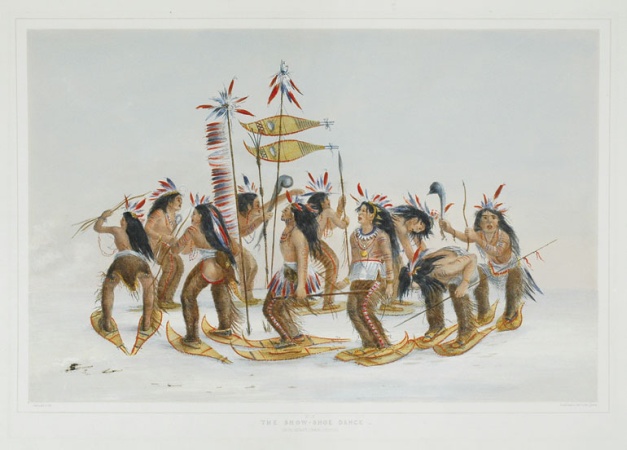 Lot image - After George Catlin THE SNOW-SHOE DANCE Hand-colored lithograph