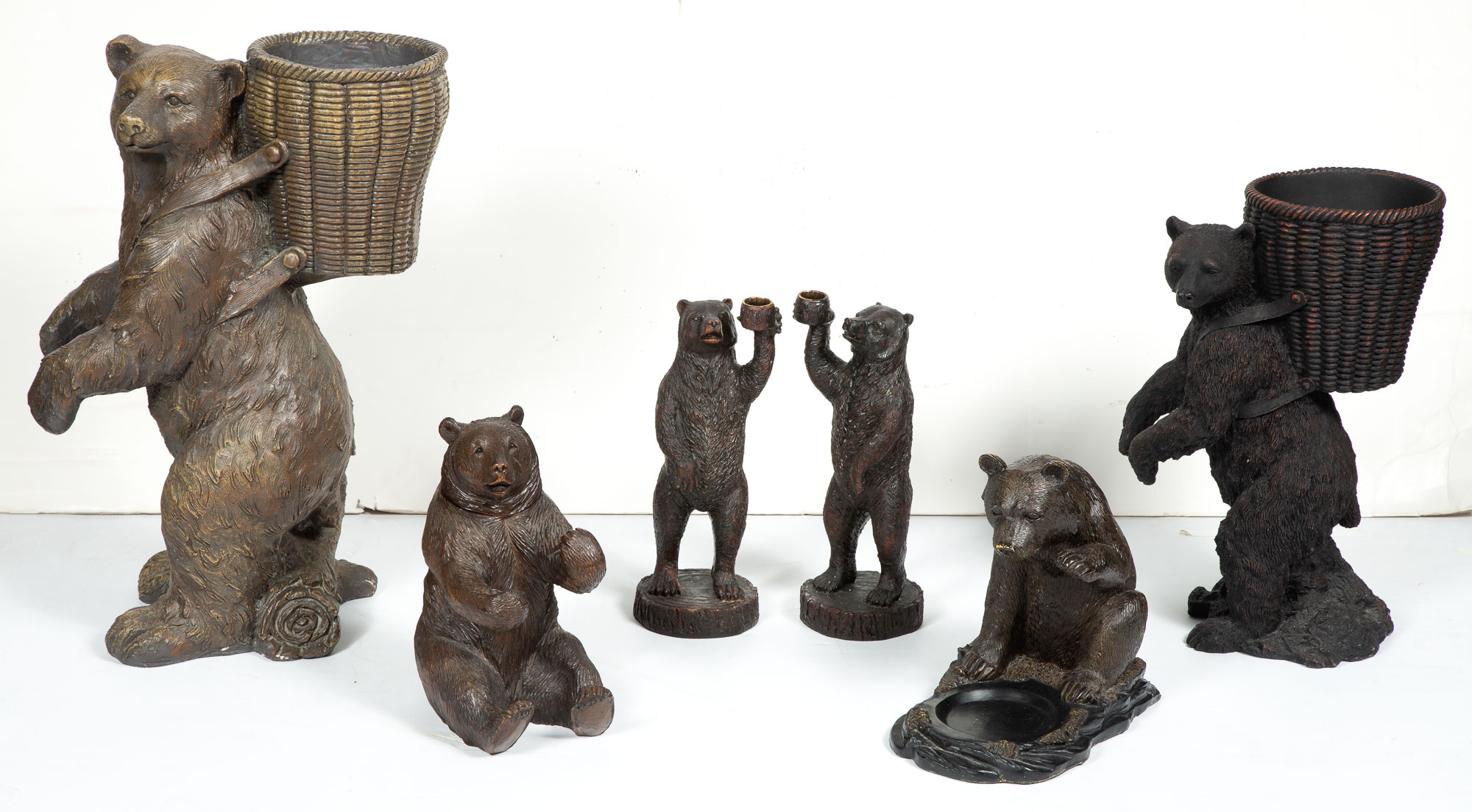 Lot image - Miscellaneous Group of Six Wood and Composition Figures of Bears