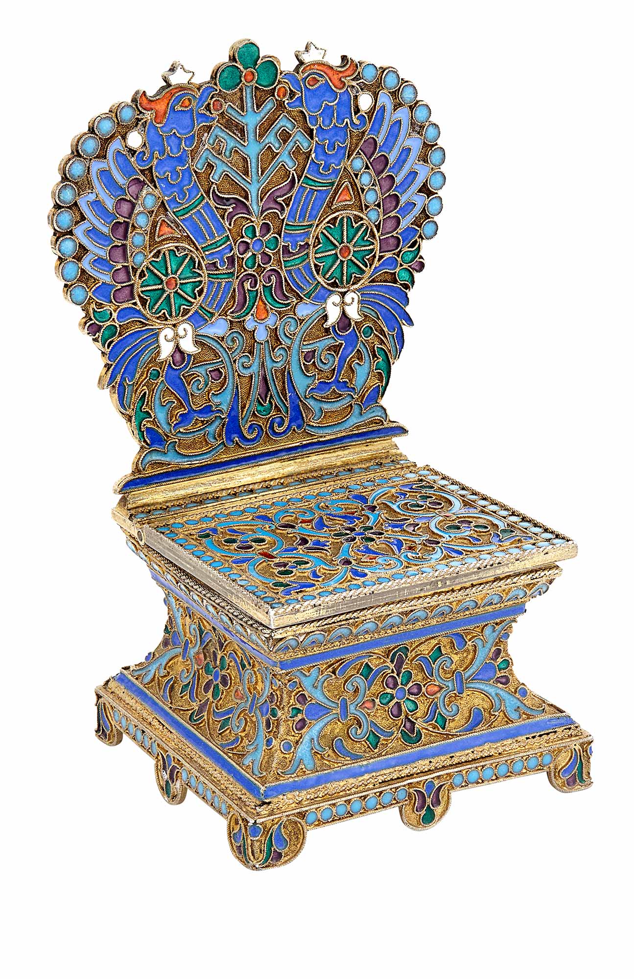 Lot image - Russian Silver-Gilt and Cloisonné Enamel Salt Throne