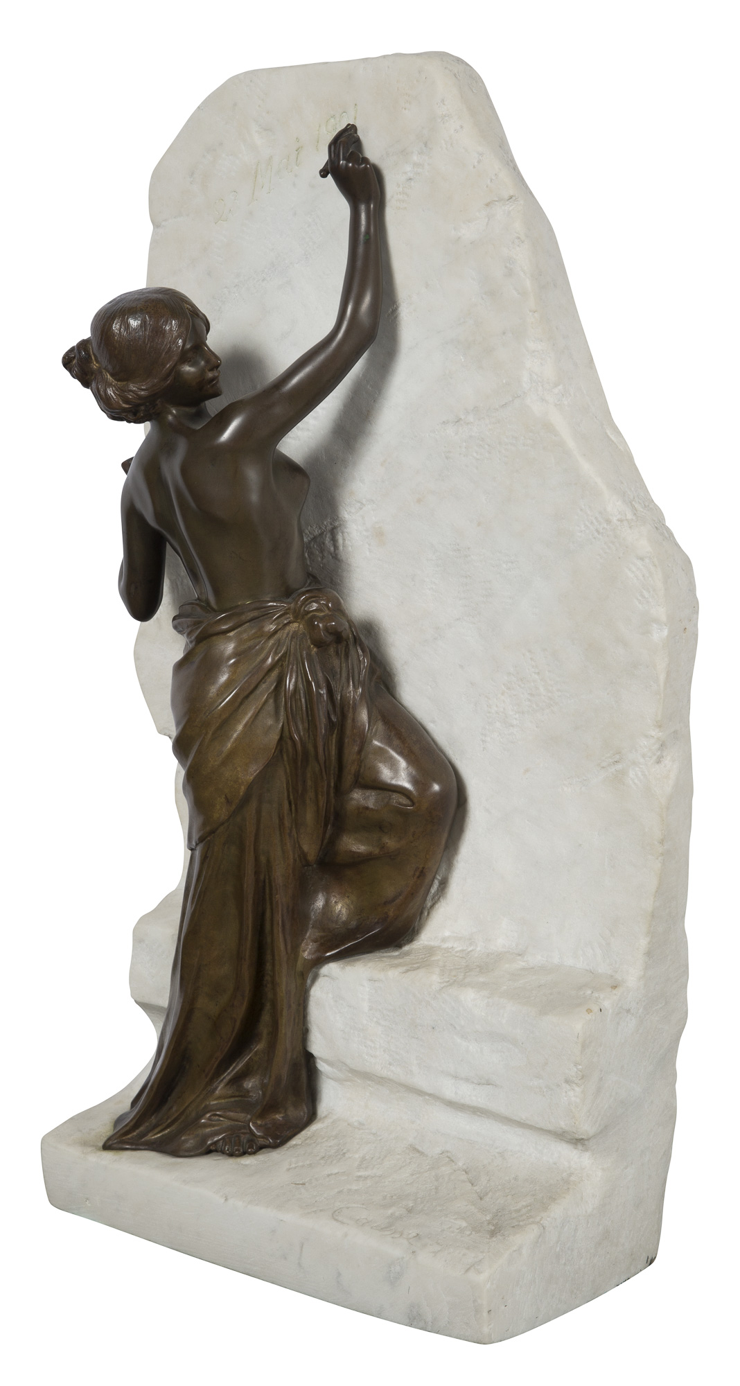 Lot image - French Art Nouveau Allegorical Bronze and Marble Group Entitled LImmortalité