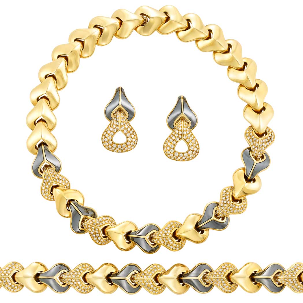 Lot image - Suite of Gold, Hematite and Diamond Jewelry