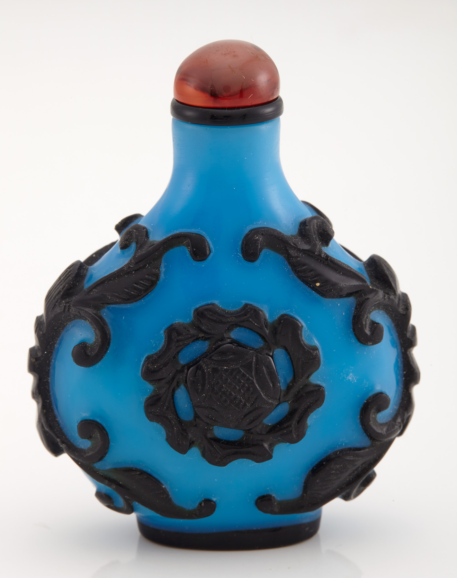 Lot image - Chinese Black Overlay Blue Glass Snuff Bottle