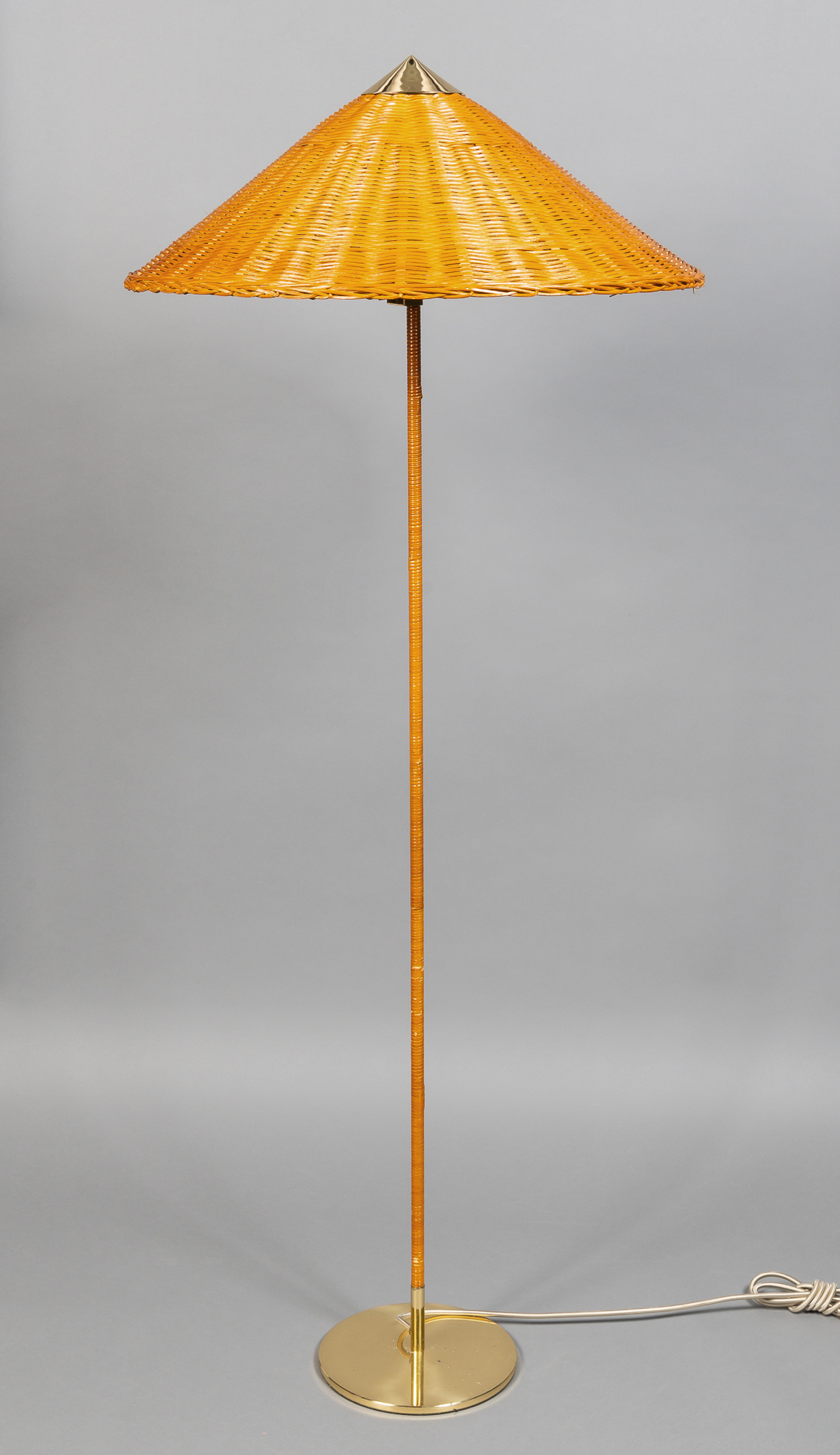 Lot image - Paavo Tynell Brass and Rattan Model 9602 Floor Lamp