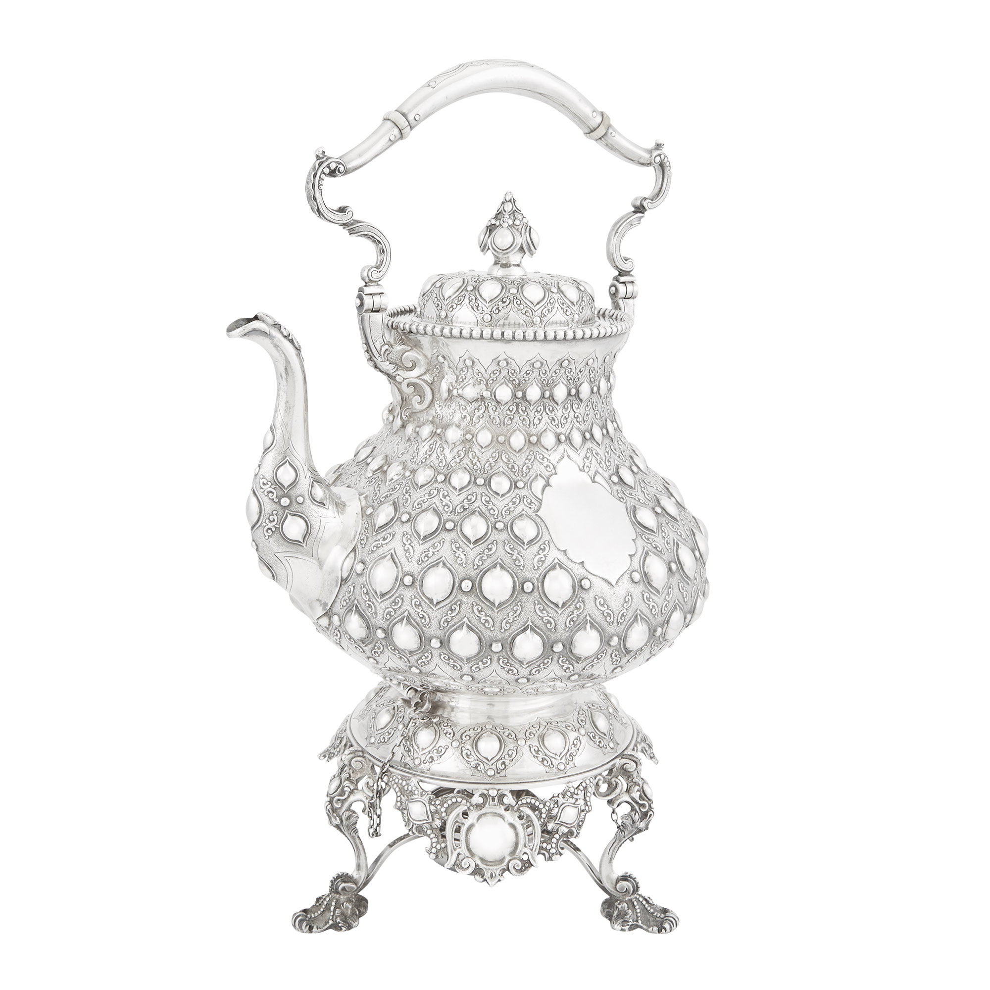 Lot image - Unusual S. Kirk & Son Sterling Silver Kettle-on-Stand