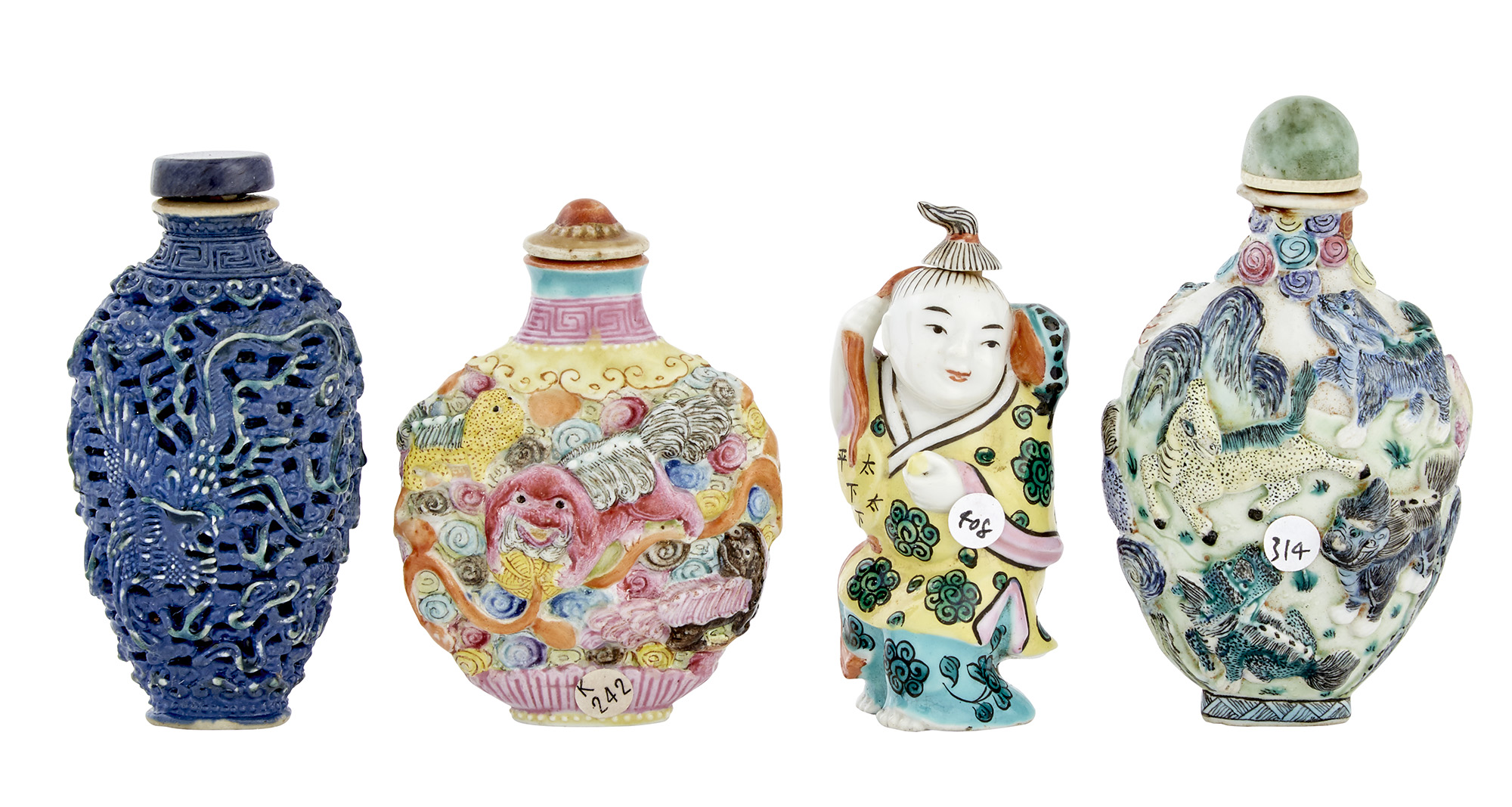 Lot image - Group of Four Chinese Molded Porcelain Snuff Bottles