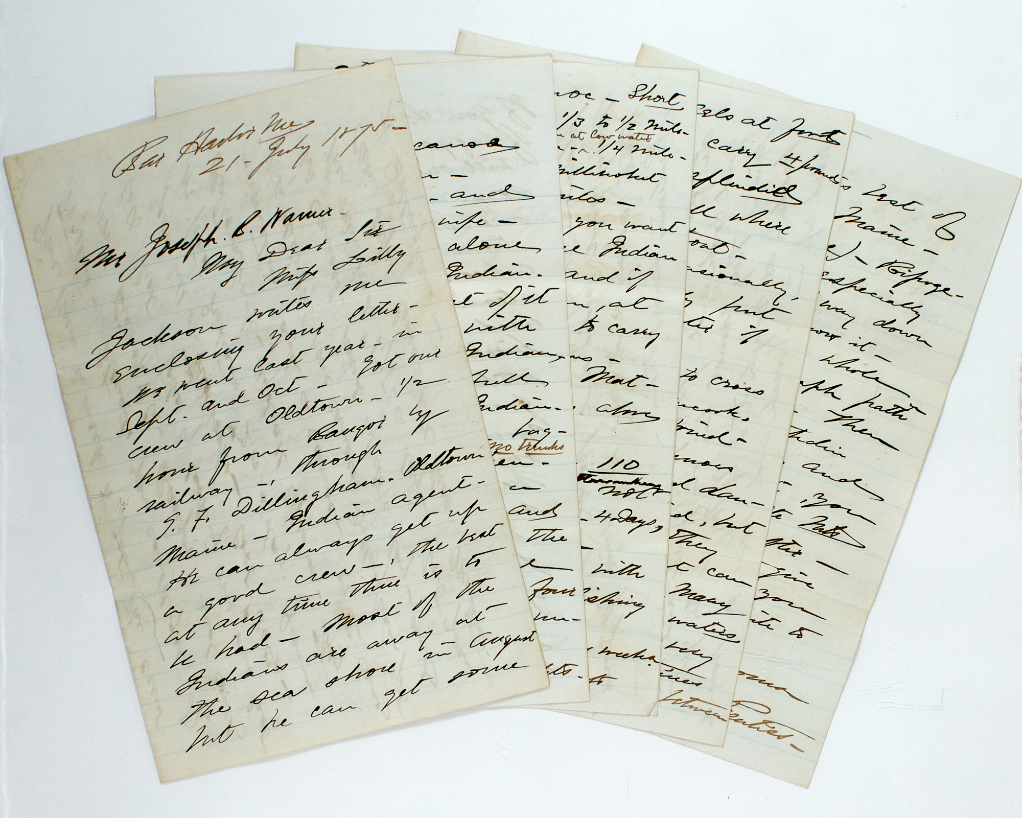 Lot image - [ANGLING]  PRENTISS, HENRY M. Instructions on outfitting a canoe tour of the West Penobscot River in Maine, from Moosehead Lake, through a series of smaller lakes, to Millinocket.