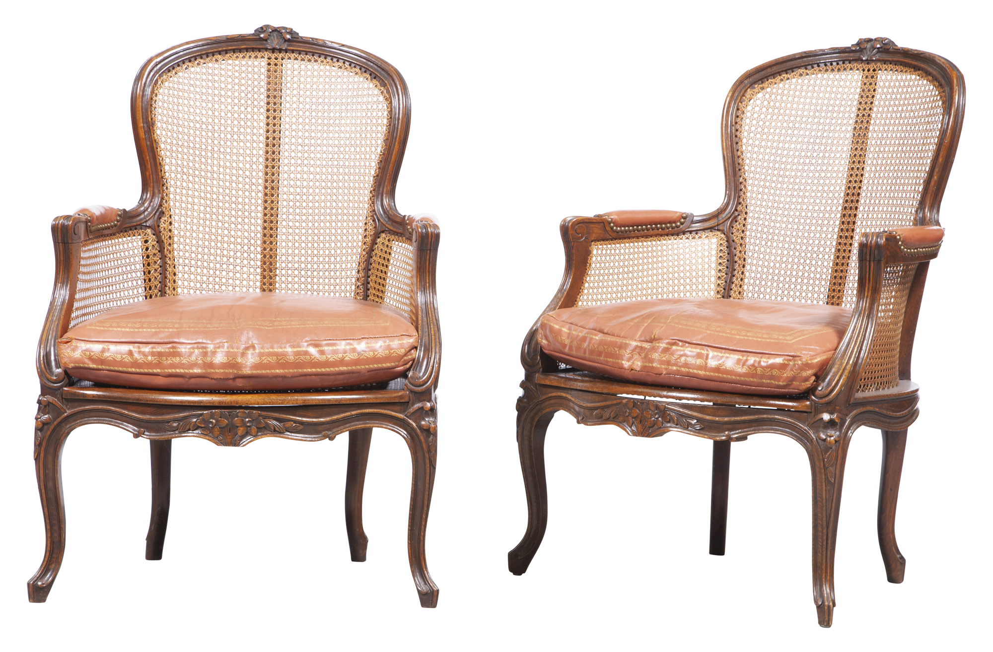 Lot image - Pair of Louis XV Style Cane Inset Walnut  Fauteuils