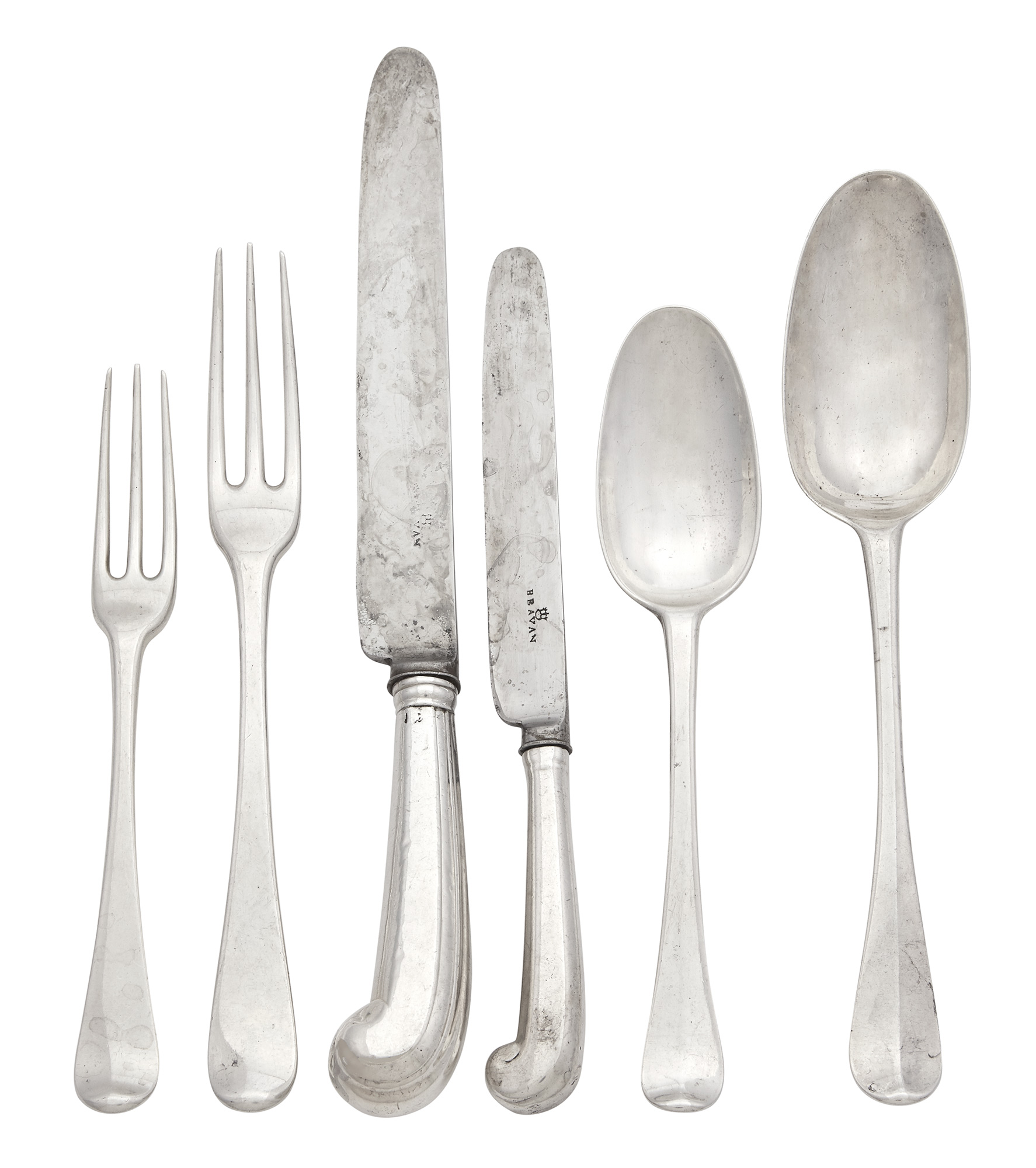 Lot image - Assembled George II/III Sterling Silver Flatware Service