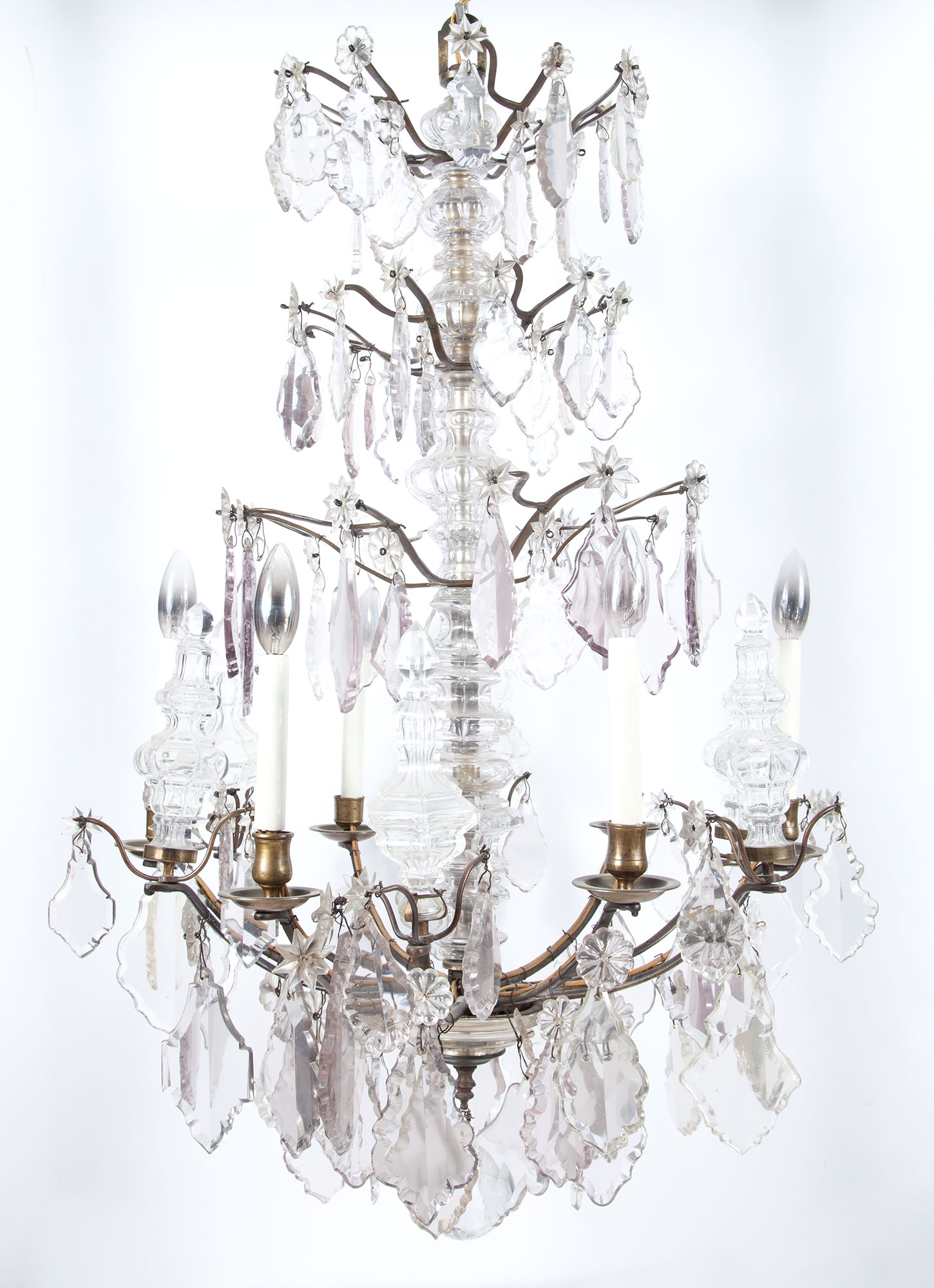 Lot image - Louis XV Style Gilt-Metal and Glass Six-Light Chandelier