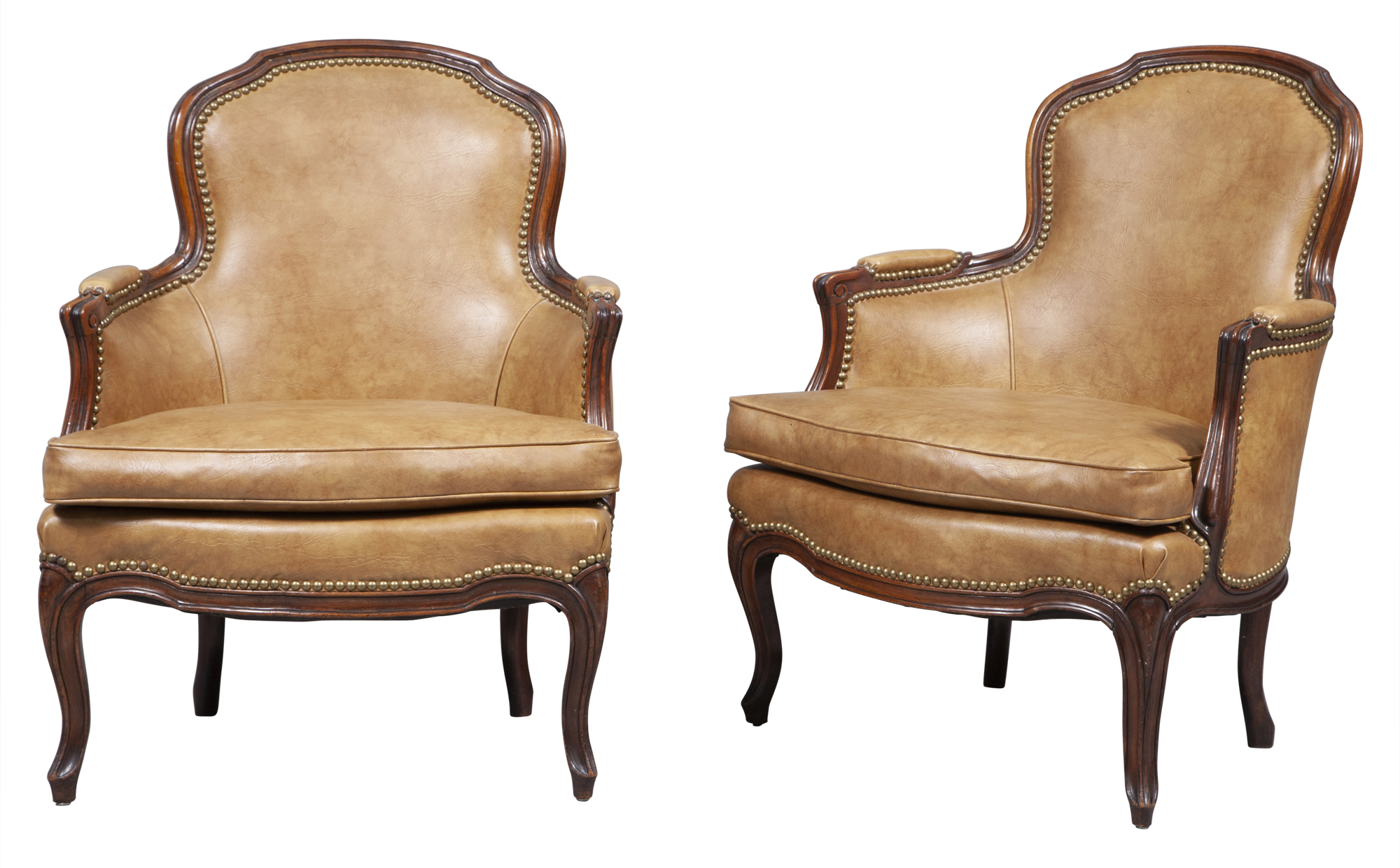Lot image - Pair of Louis XV Style Leather Upholstered Bergères