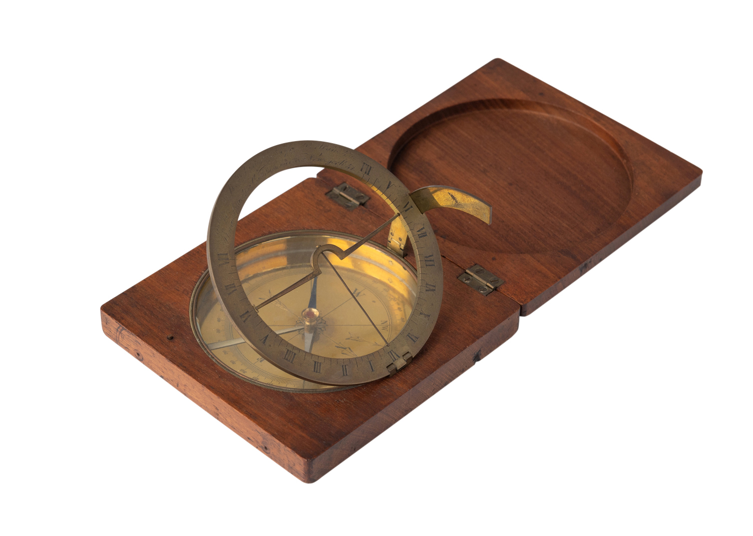 Lot image - Mahogany Cased Brass Equinoctial Sundial