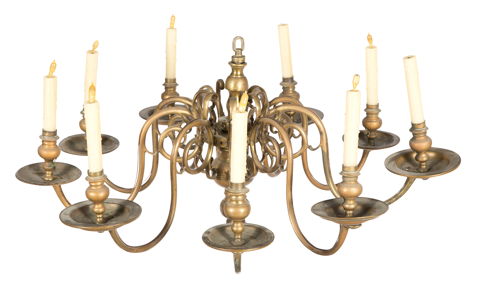Lot image - Dutch Baroque Style Brass Ten-Light Chandelier