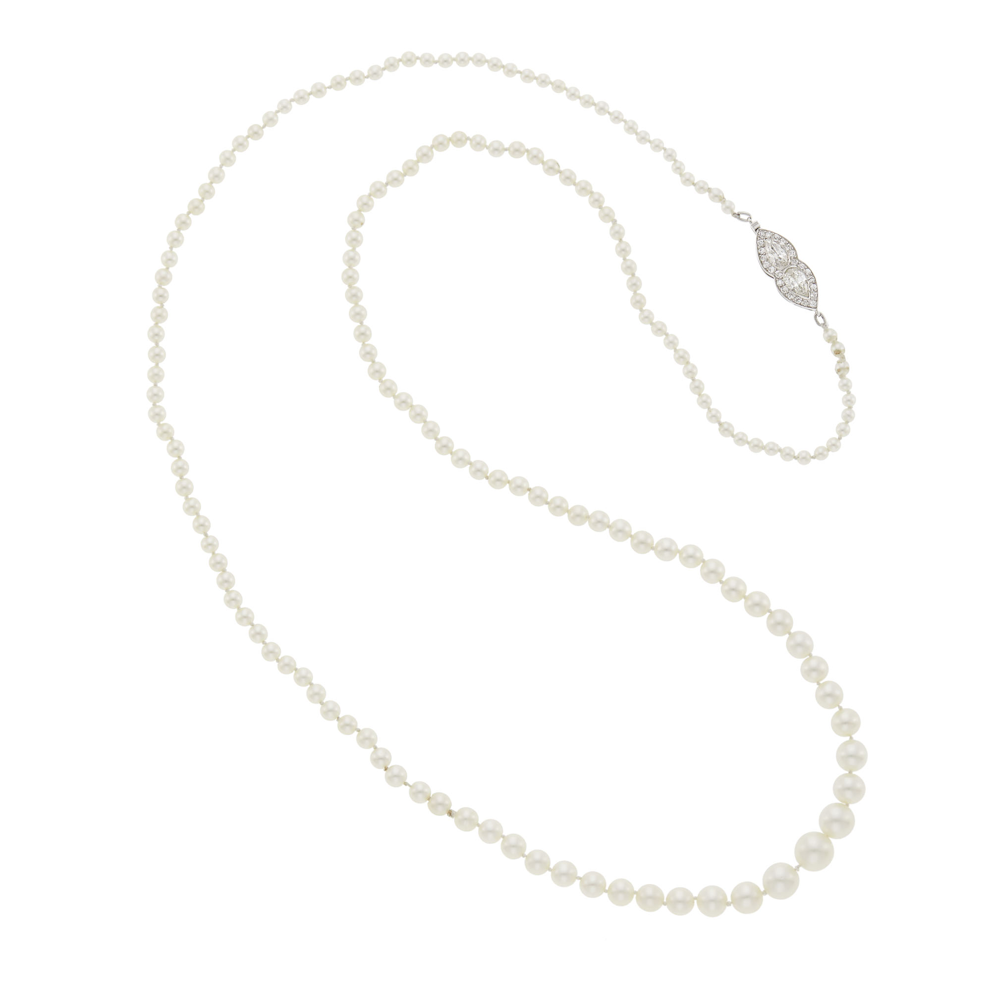 Lot image - Cartier Natural Pearl Necklace with Platinum and Diamond Clasp