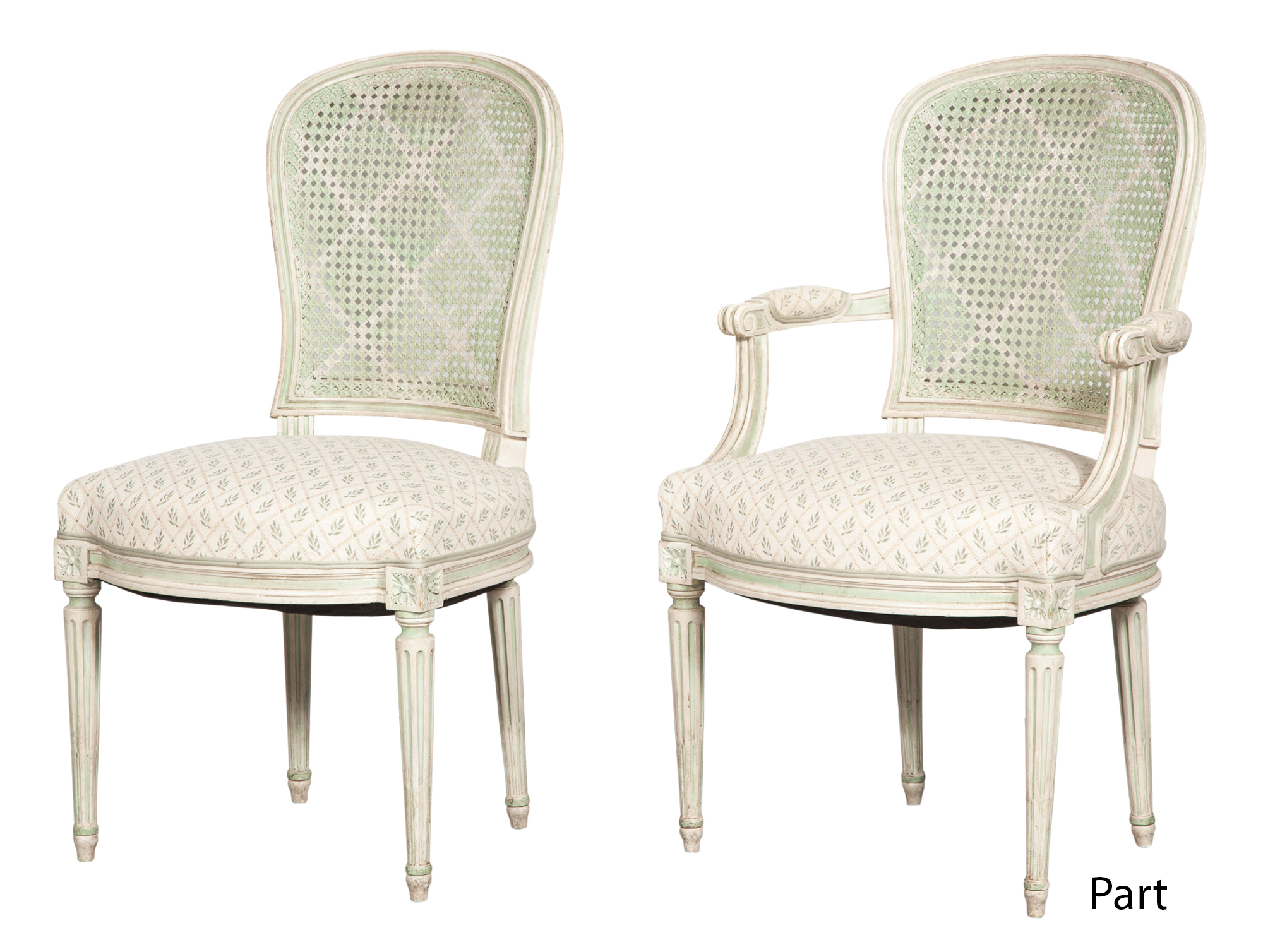 Lot image - Set of Twelve Louis XVI Style Painted and Caned Dining Chairs