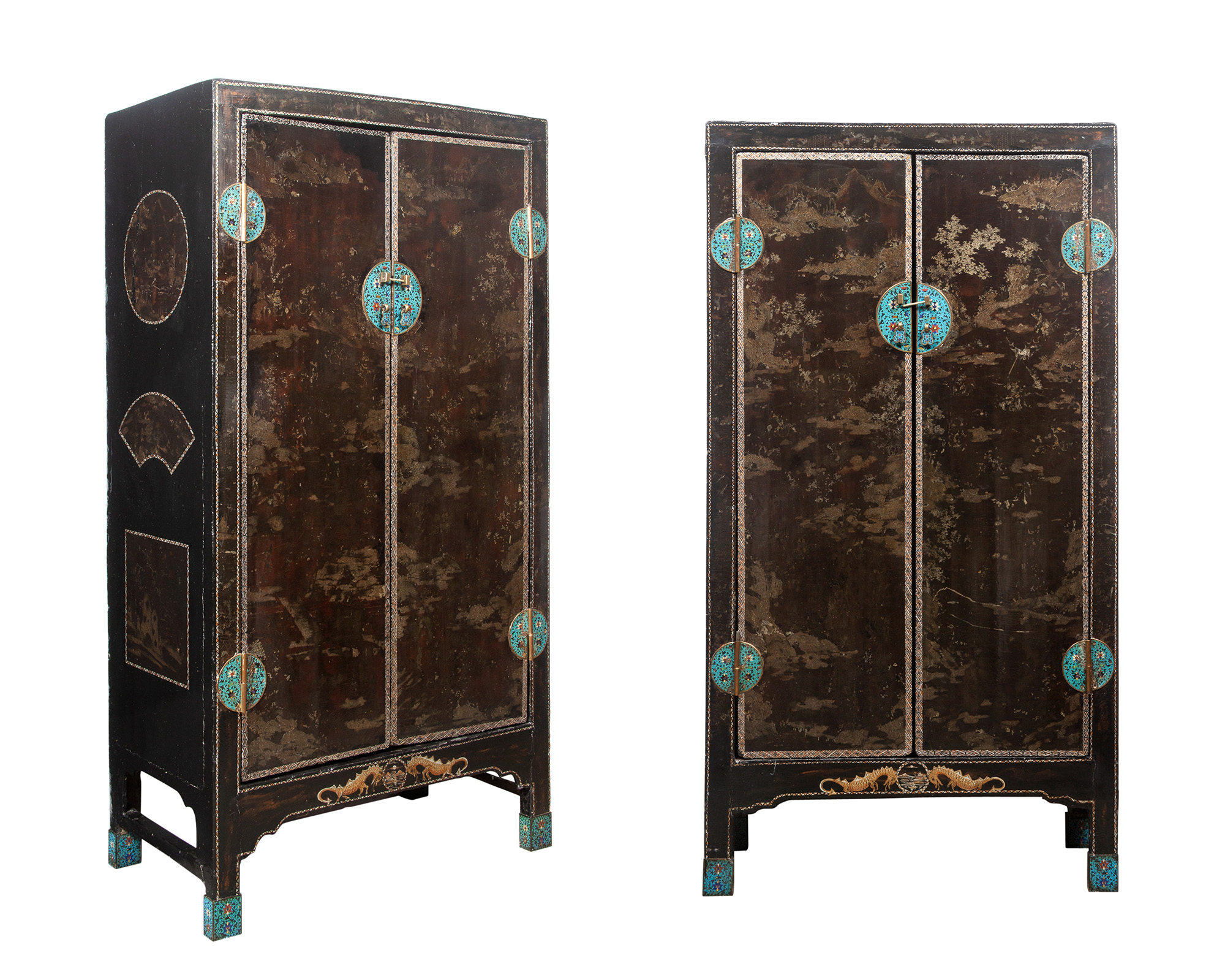 Lot image - A Pair of Chinese Lacquered and Cloisonné Cabinets
