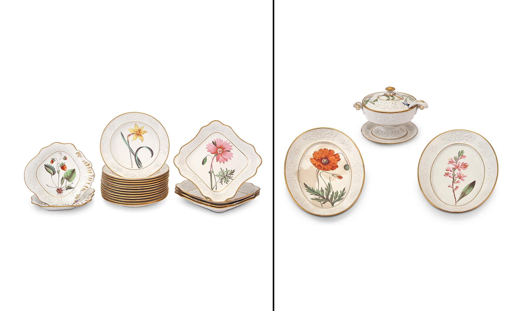 Lot image - English Porcelain Partial Botanical Luncheon Service