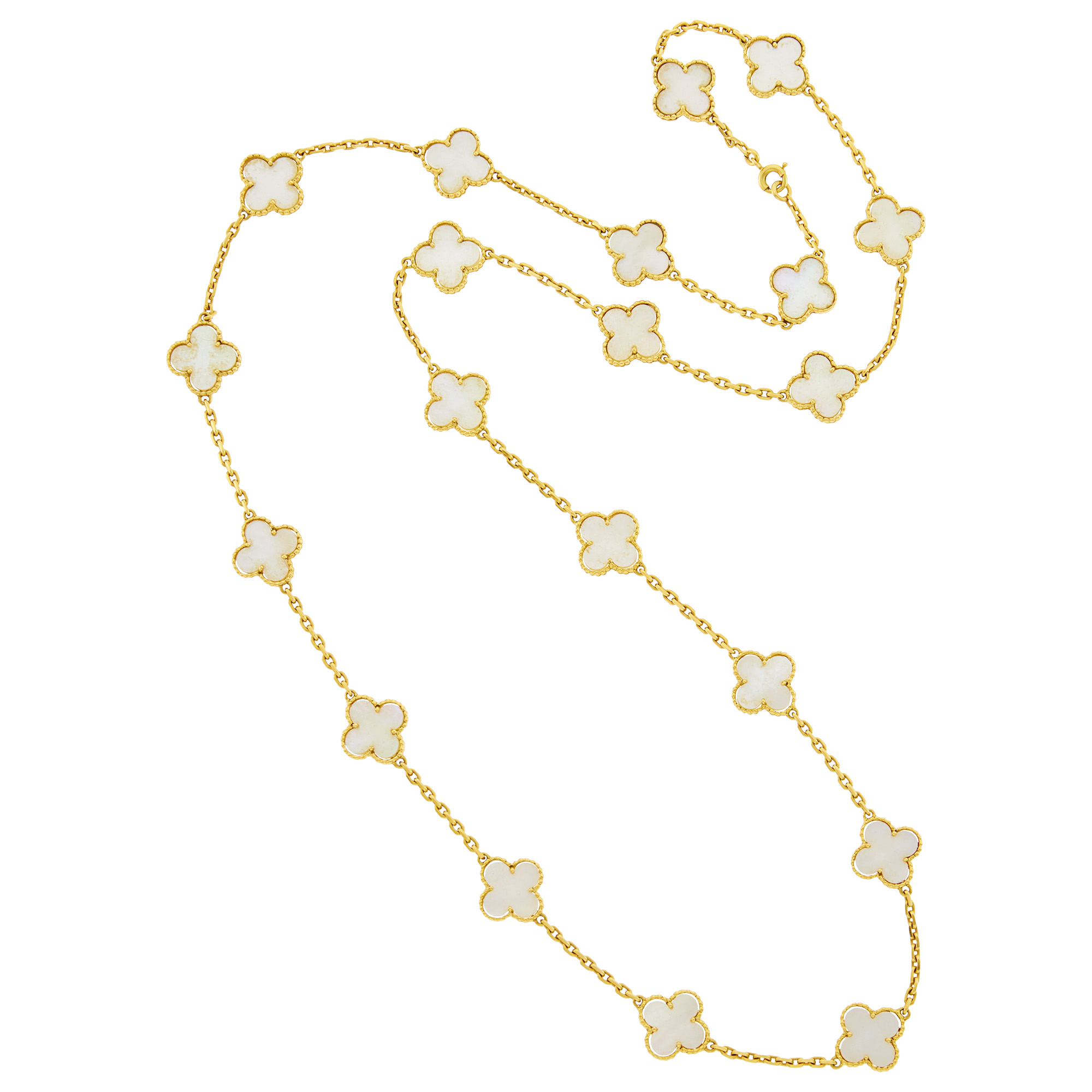 Lot image - Van Cleef & Arpels Long Gold and Mother-of-Pearl Alhambra Chain Necklace
