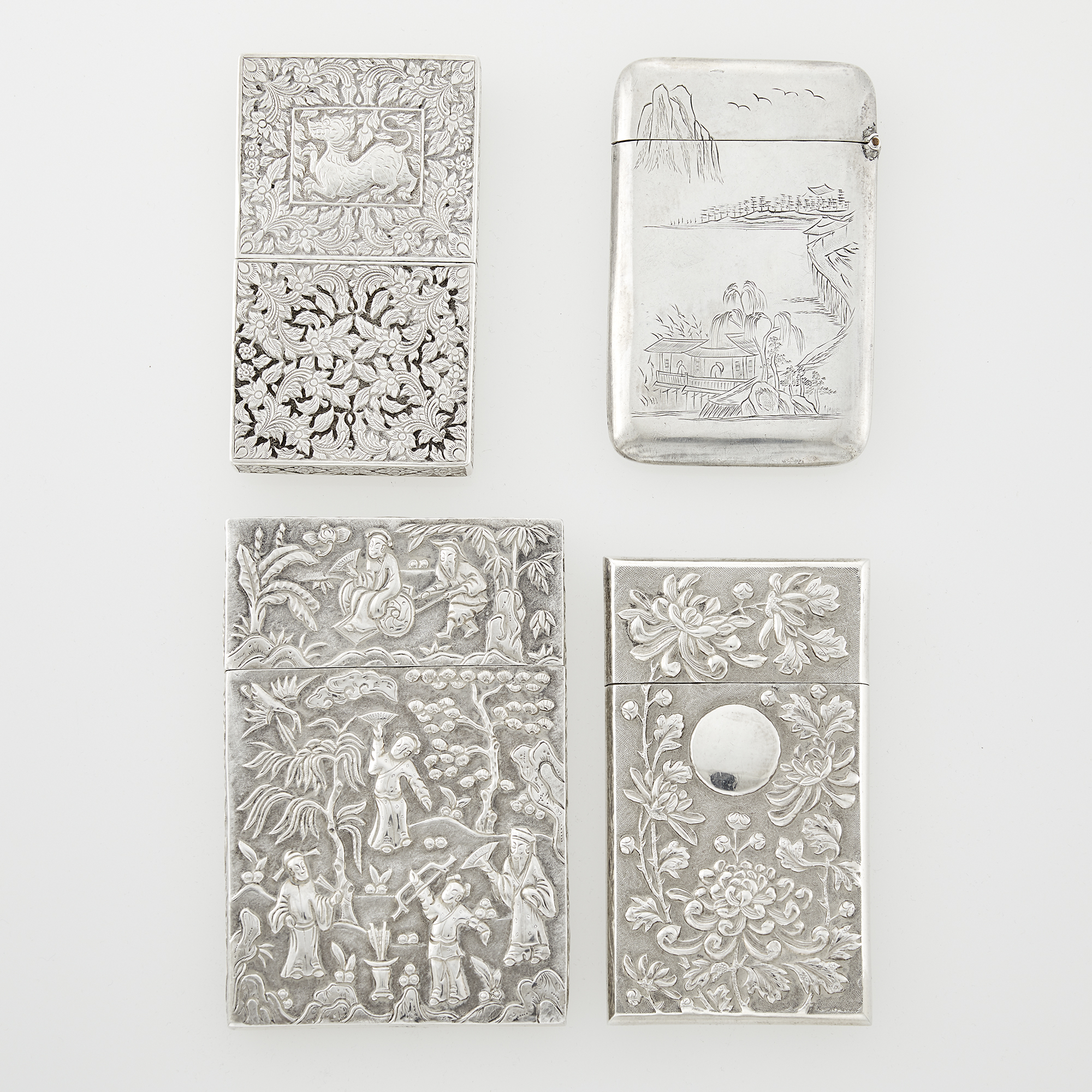 Lot image - Group of Four Chinese Export Silver Card Cases