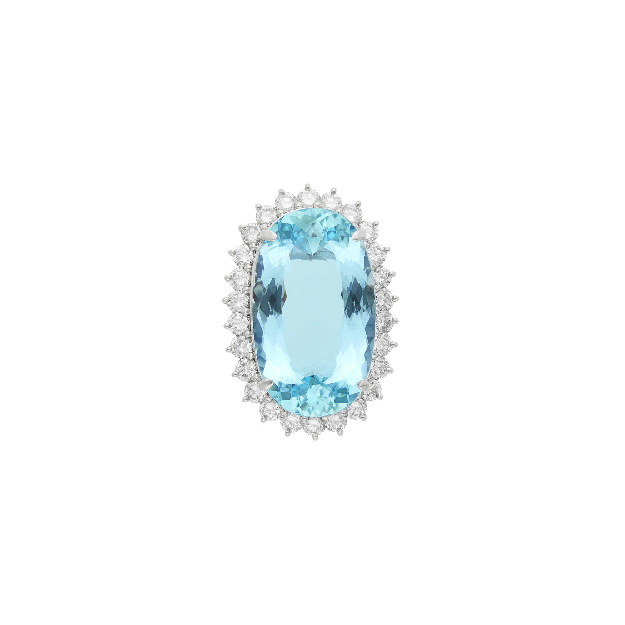 Lot image - Platinum, Aquamarine and Diamond Ring