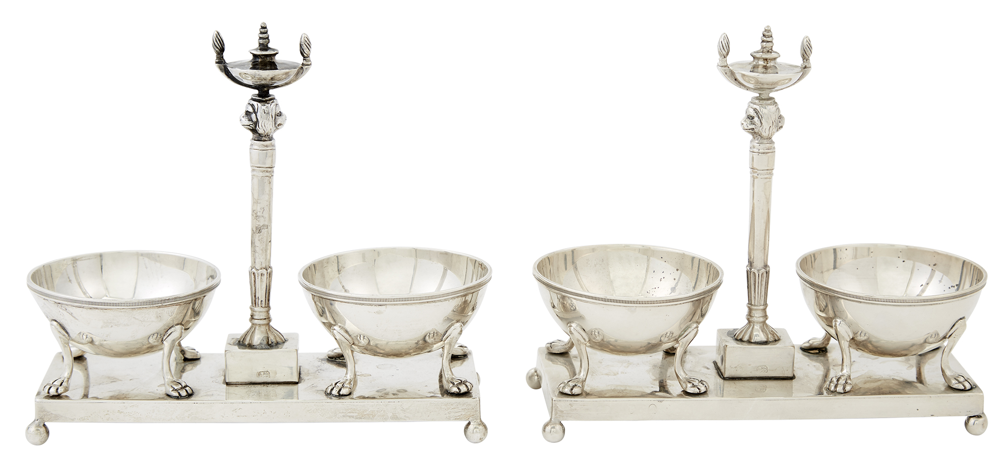 Lot image - Pair of George III Sterling Silver Double Open Salt Cellars