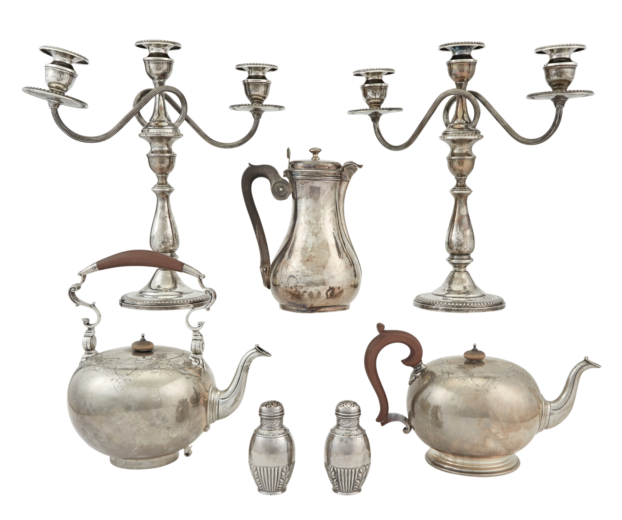 Lot image - Group of Sterling Silver and Silver Plated Table Articles