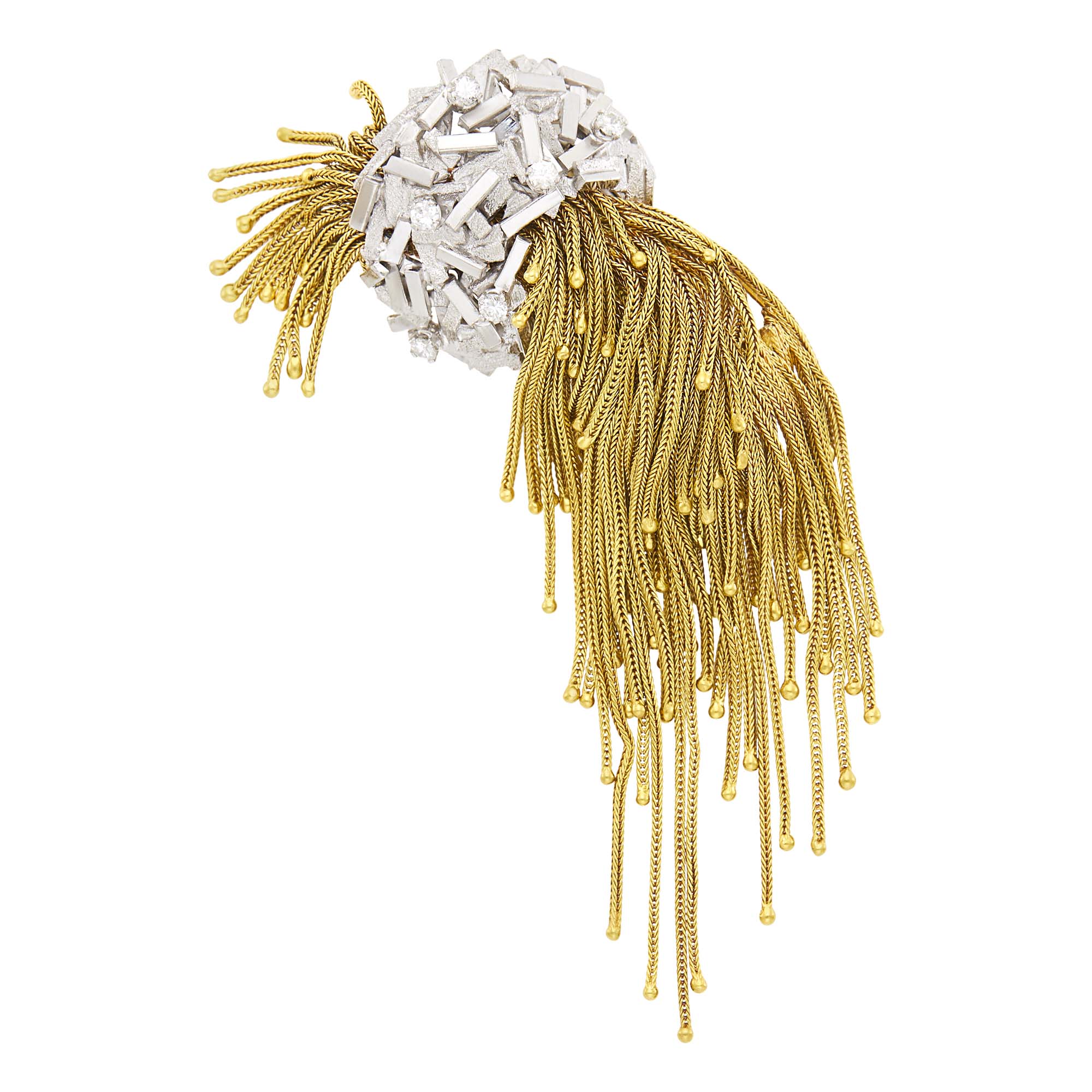 Lot image - Gold, Platinum and Diamond Fringe Clip-Brooch