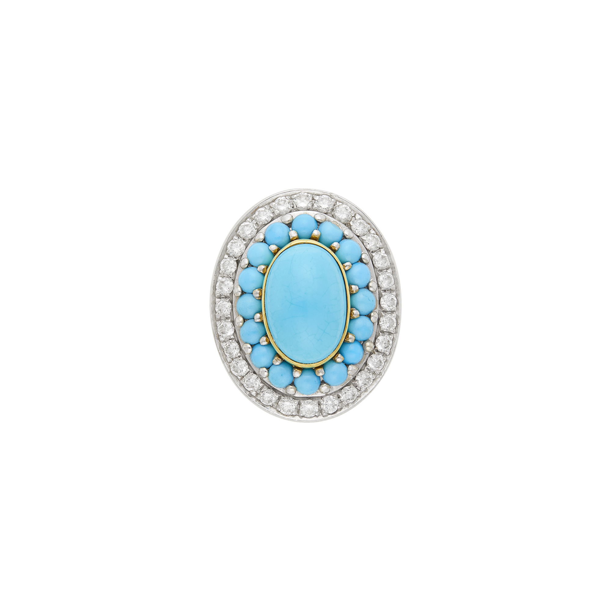 Lot image - Two-Color Gold, Turquoise and Diamond Ring