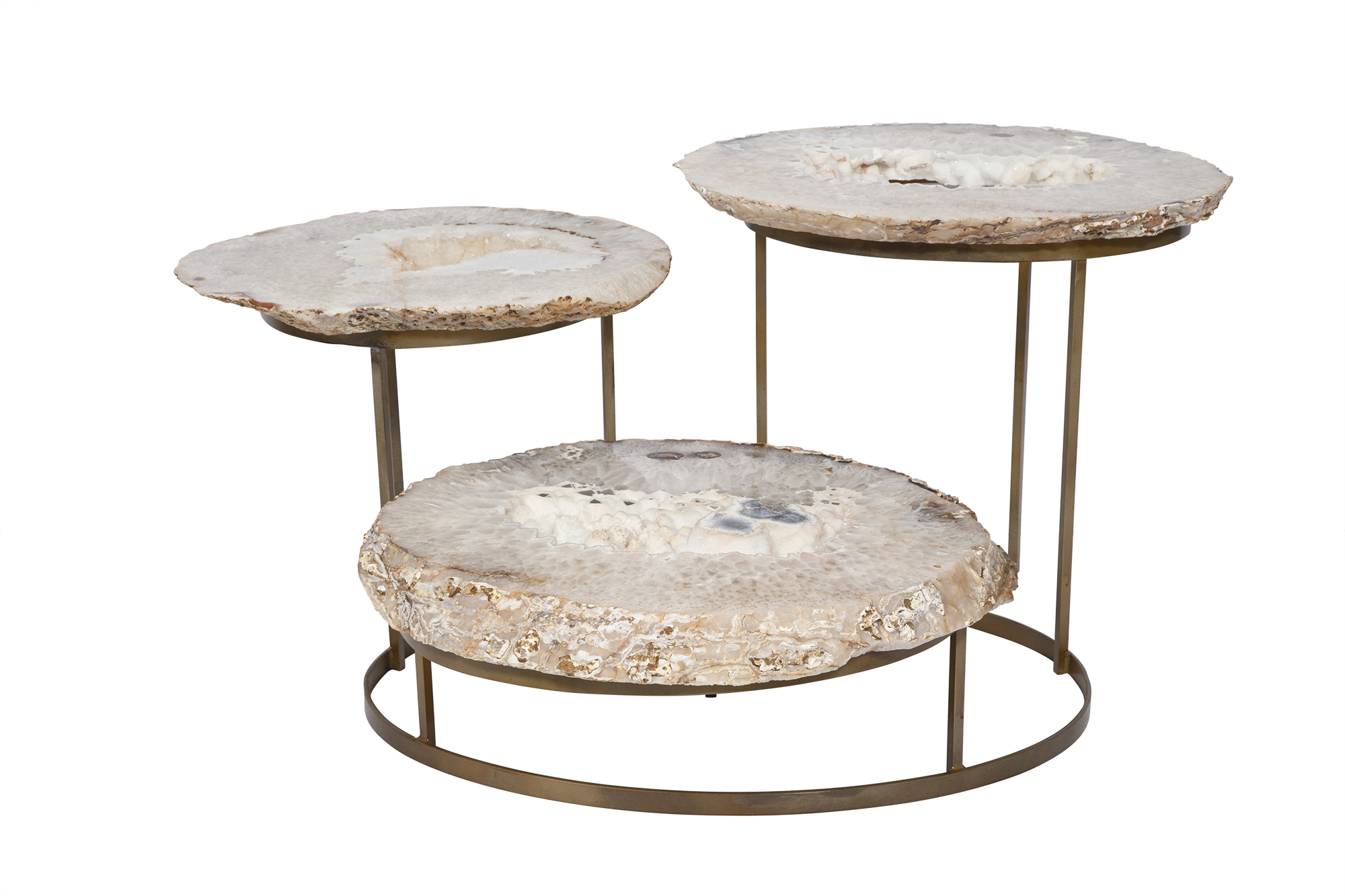 Lot image - Agate Specimen and Brass Three-Tier Low Table