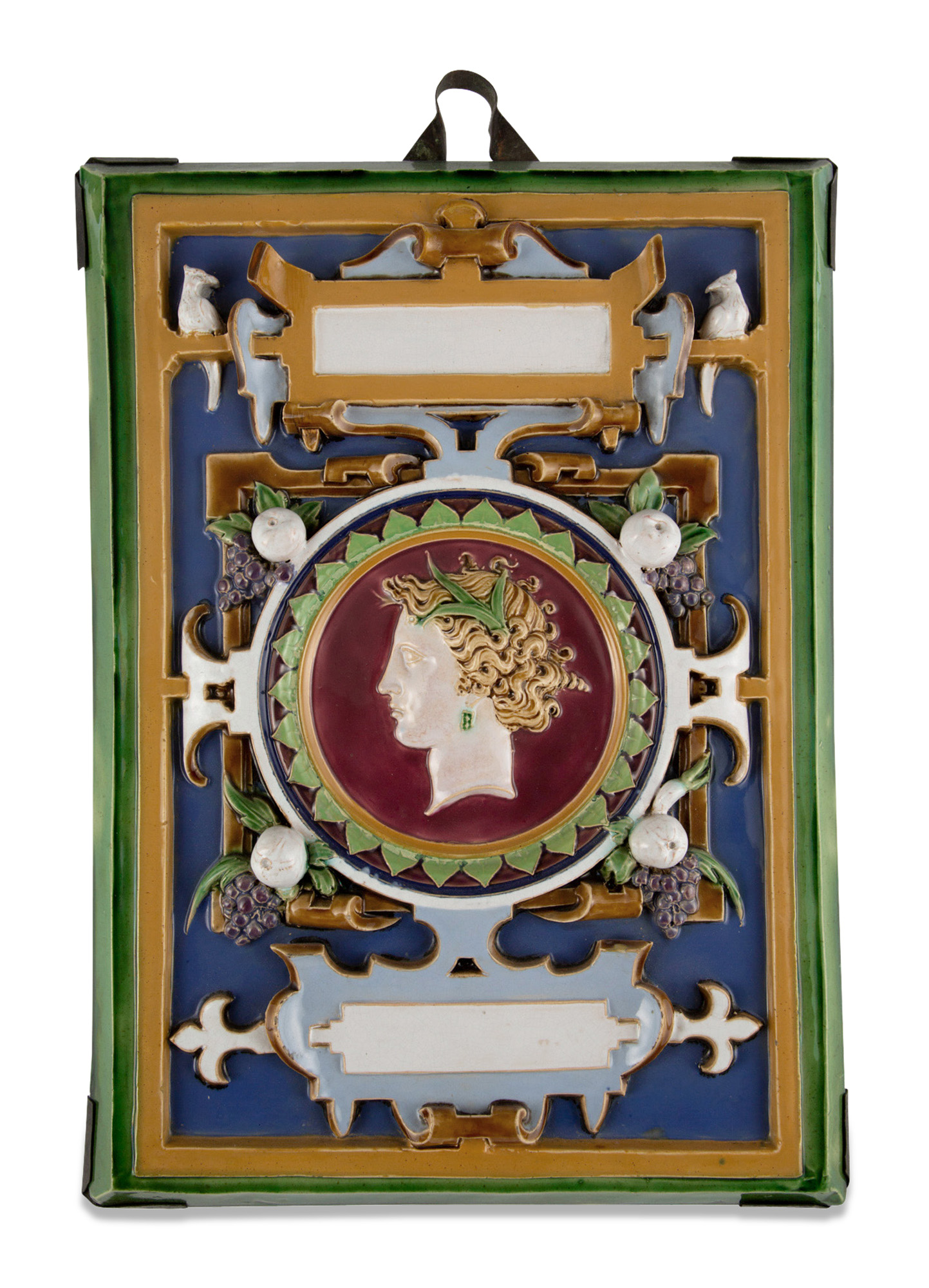 Lot image - Minton Majolica Polychrome Classical Portrait Architectural Tile