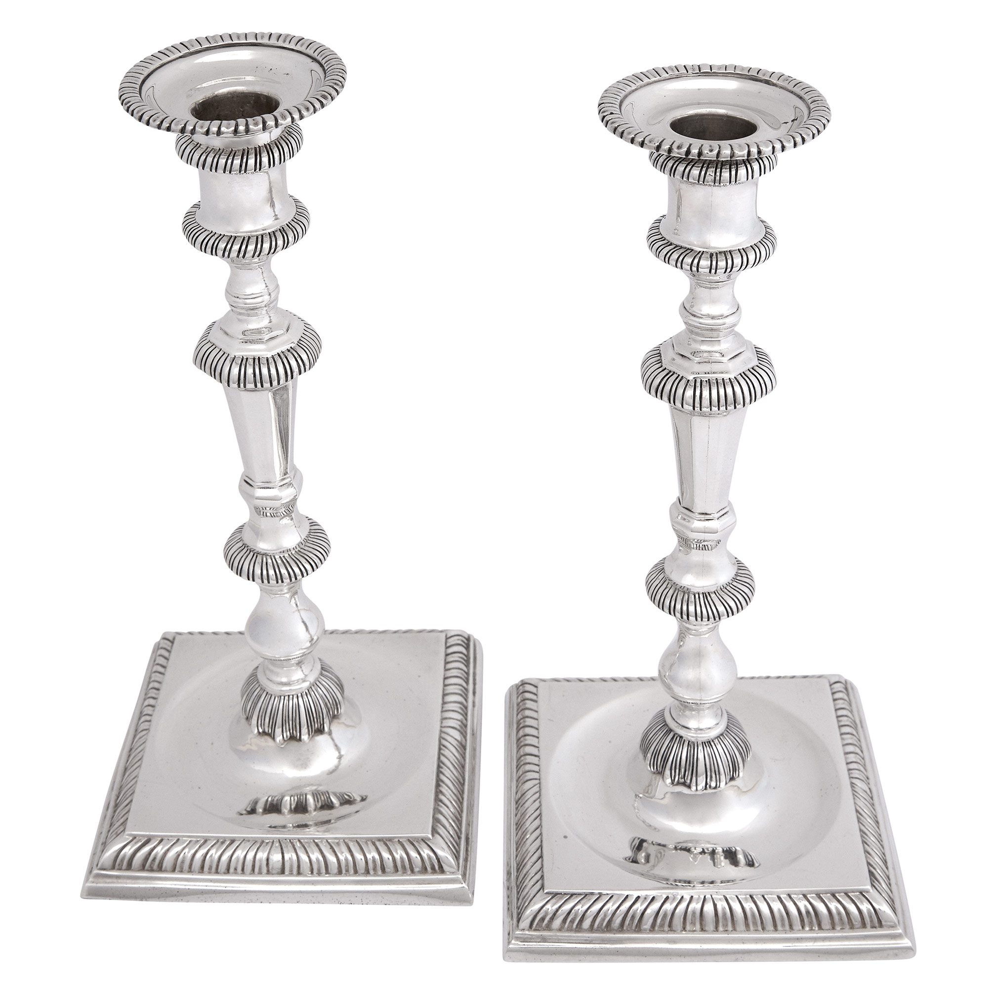 Lot image - Pair of George II Style Sterling Silver Candlesticks