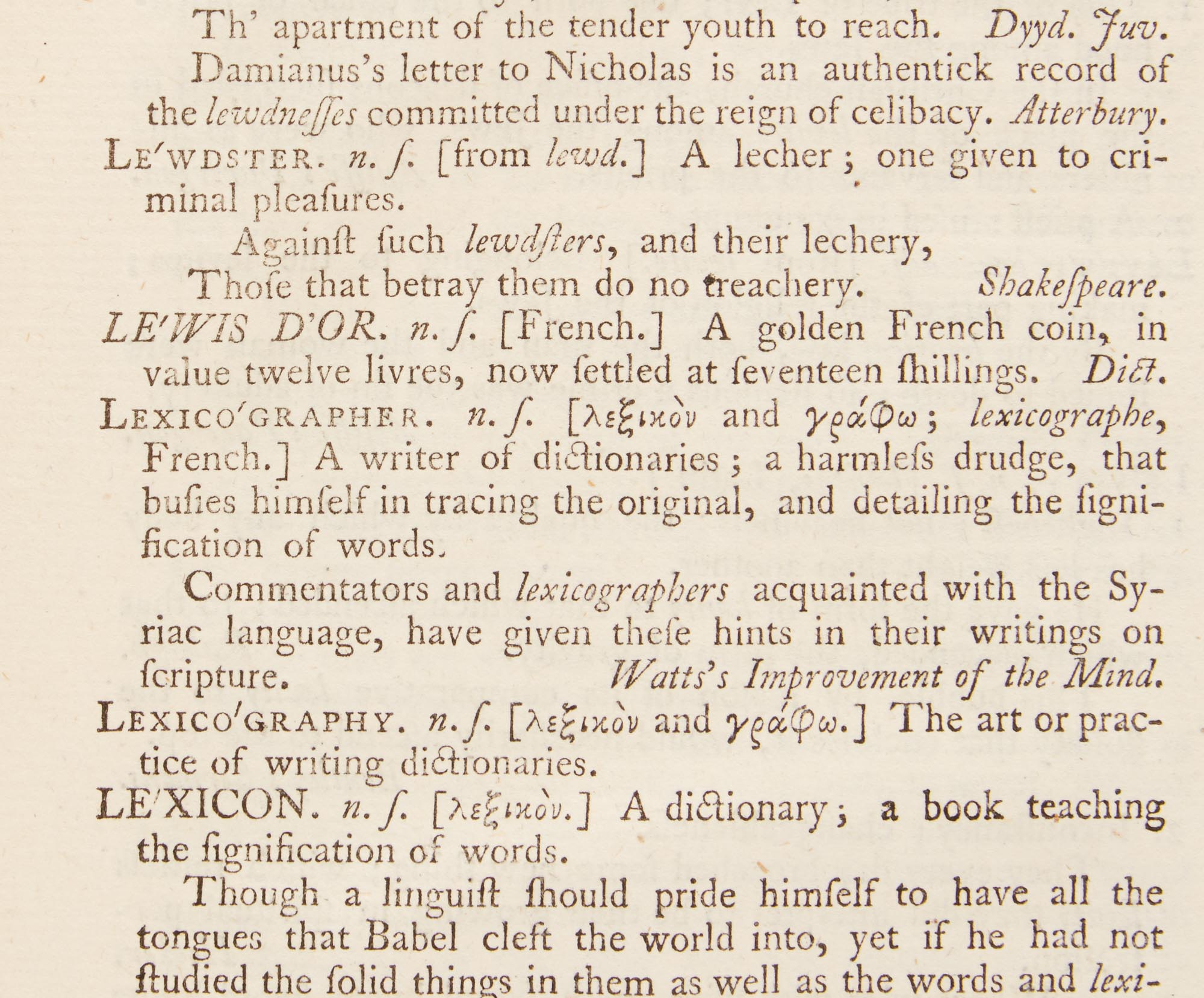 Lot image - JOHNSON, SAMUEL  A Dictionary of the English Language: In which the Words are deduced from their Originals, and Illustrated in their Different Significations by Examples from the best Writers...