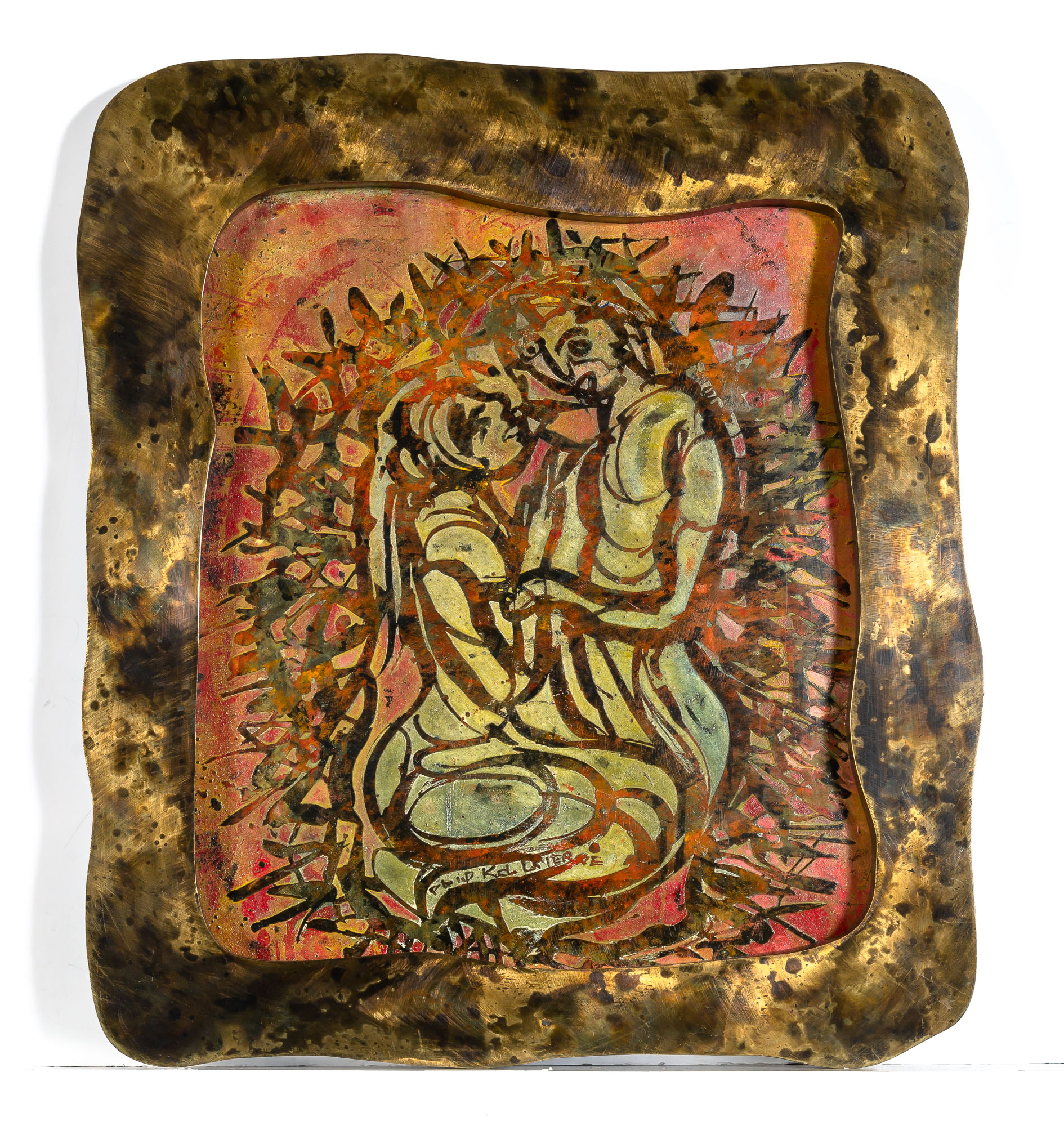 Lot image - Philip and Kelvin Laverne Enameled Bronze and Pewter Figural Plaque Titled Acceptance