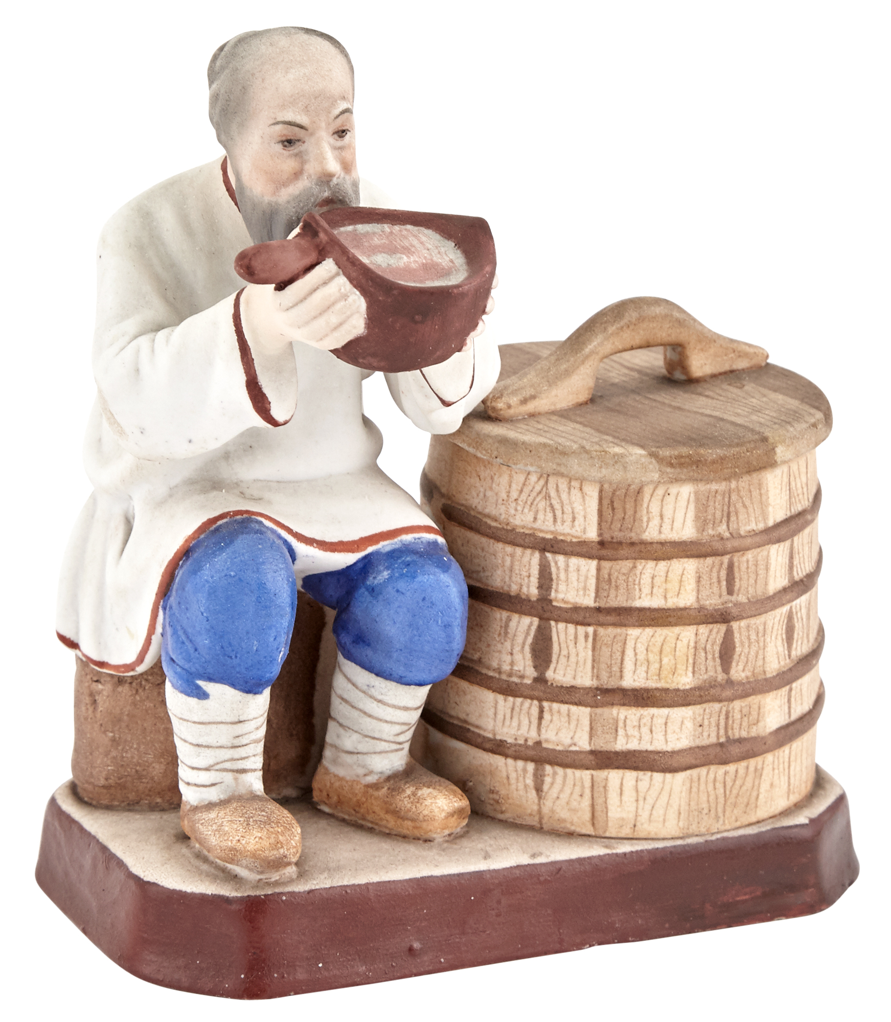 Lot image - Russian Porcelain Figure of a Man Drinking from a Barrel