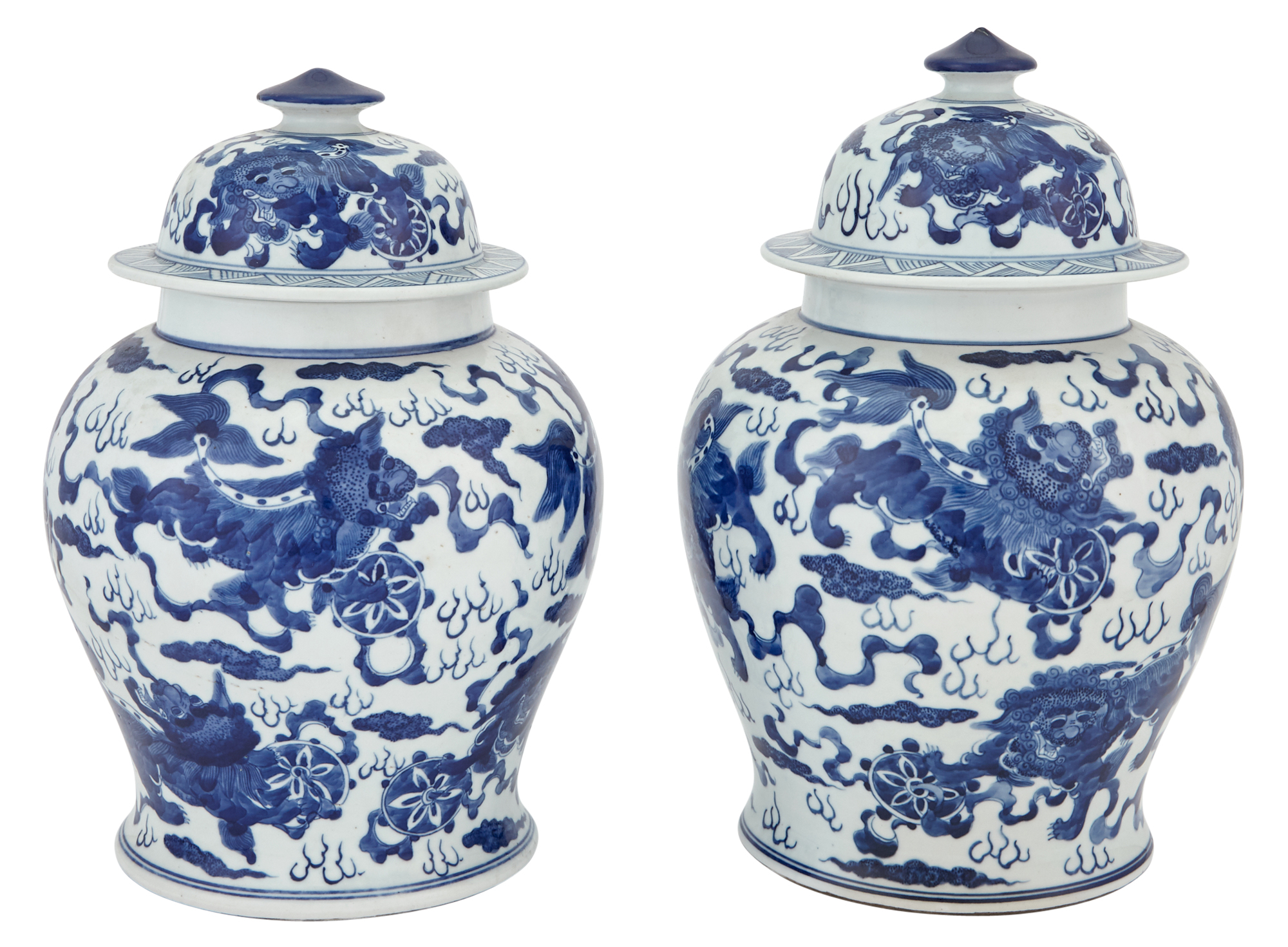 Lot image - Two Similar Chinese Blue and White Porcelain Covered Jars