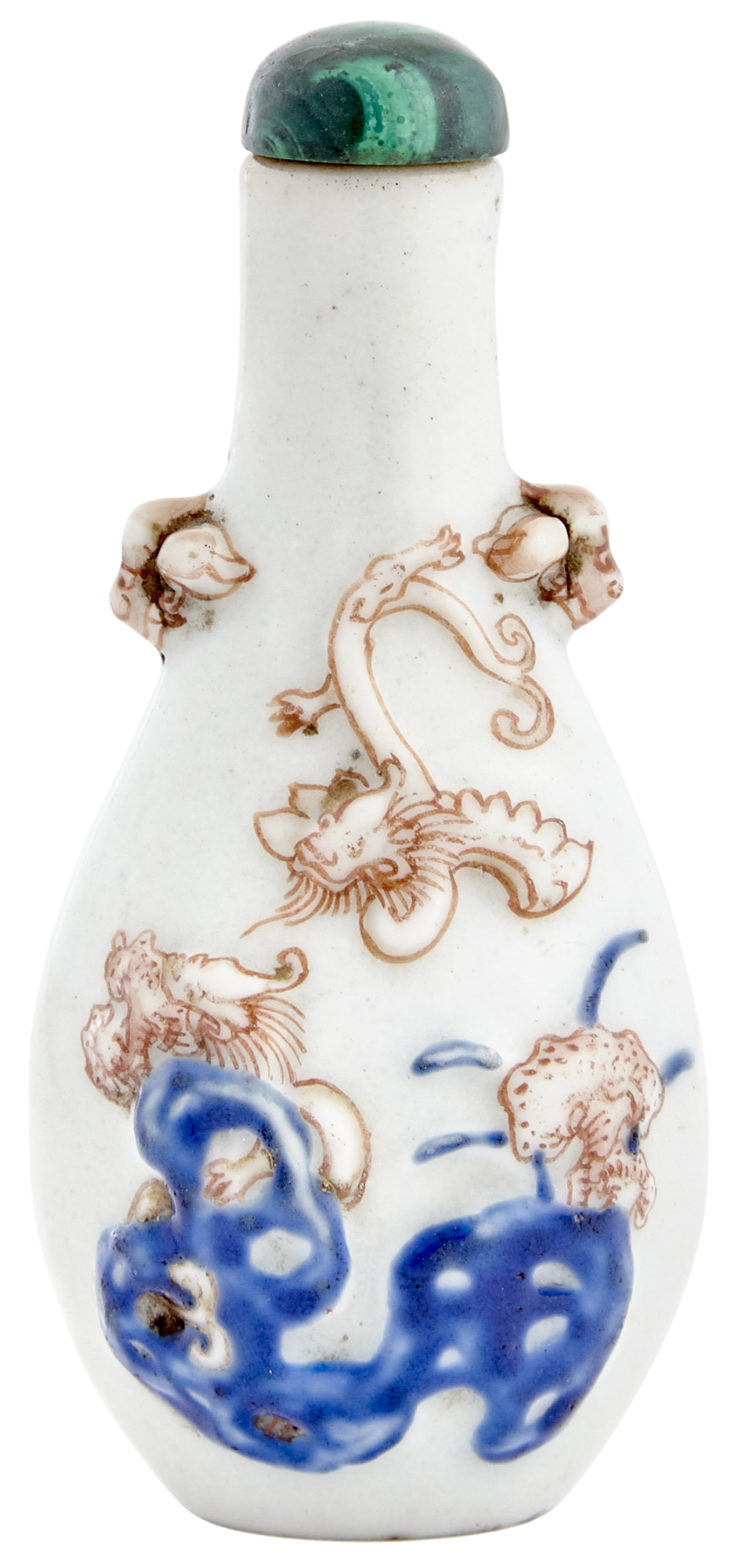 Lot image - A Chinese Blue, White and Copper Red Porcelain Snuff Bottle