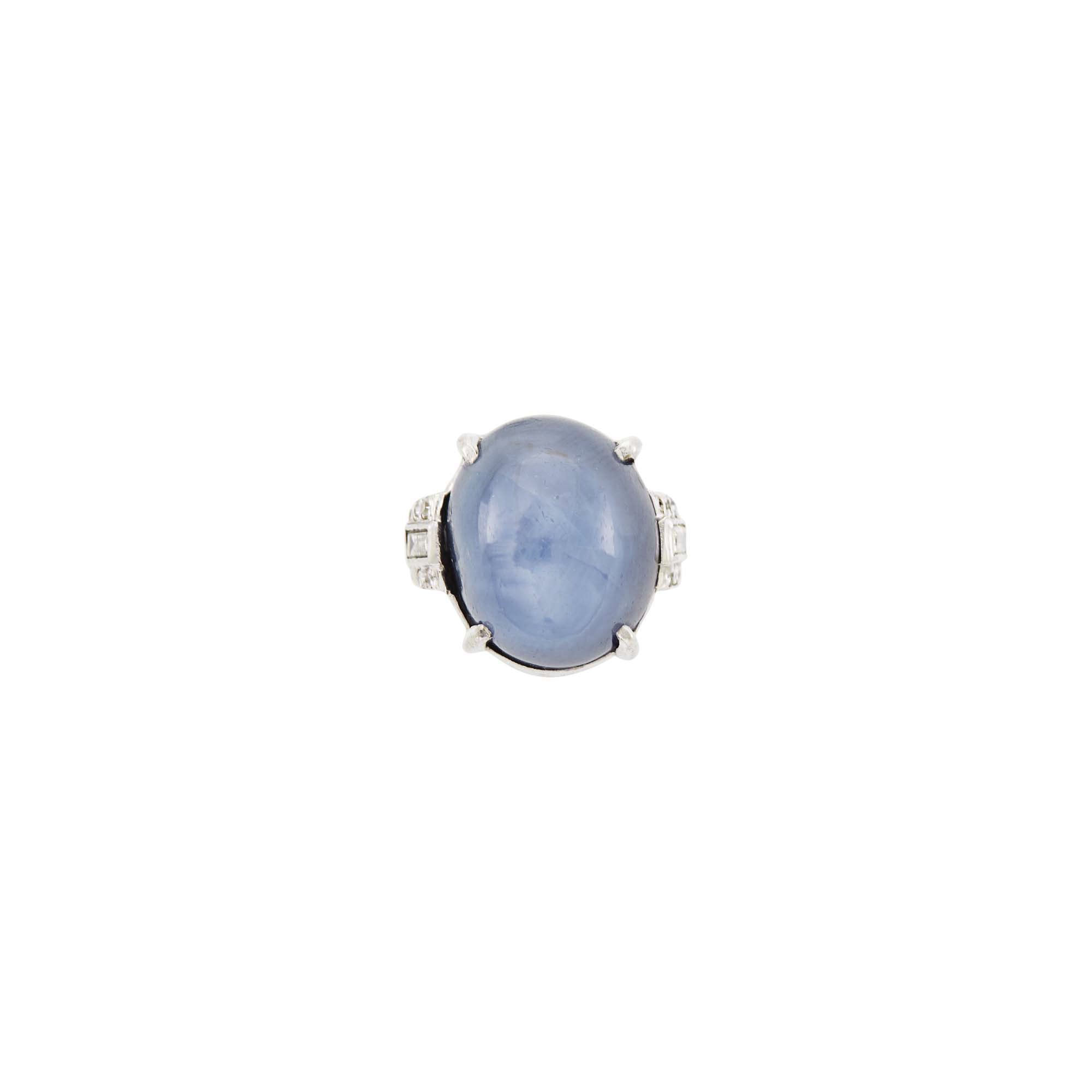 Lot image - Platinum, Star Sapphire and Diamond Ring