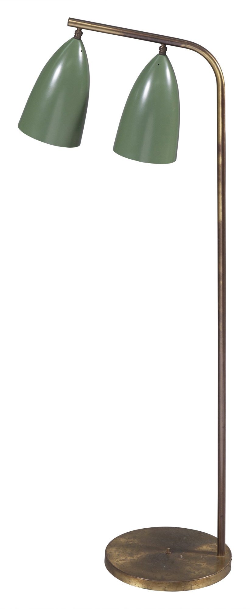 Lot image - Greta Grossman Enameled Metal and Brass Double Cone Floor Lamp