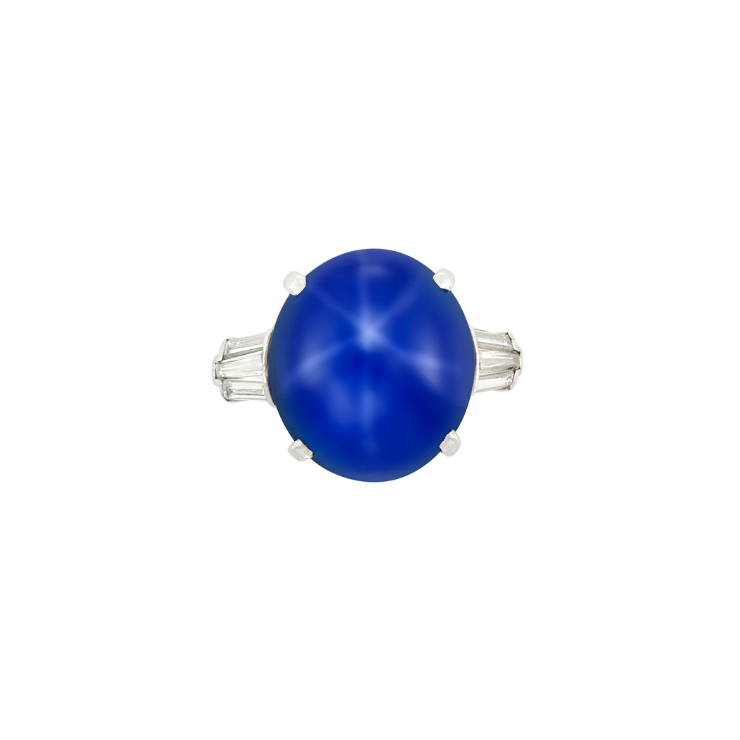 Lot image - Platinum and Star Sapphire Ring